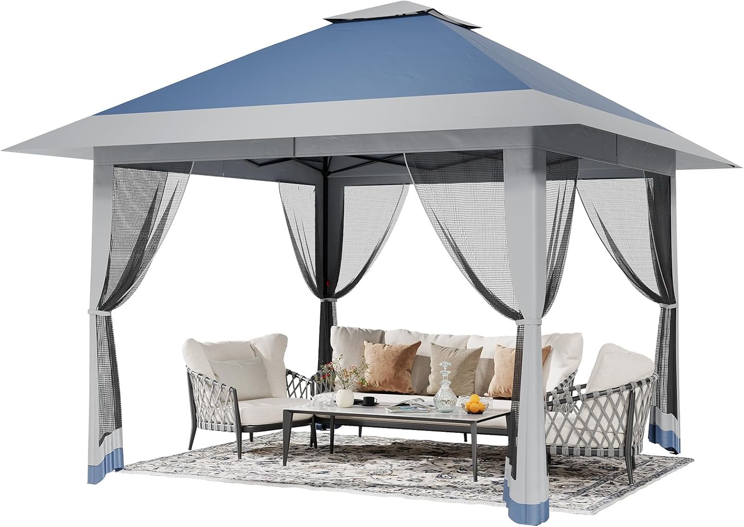 Garvee - Tonnelle pop-up série jardin - 3,96x3,96m - toit double imperméable, moustiquaire, hauteur réglable