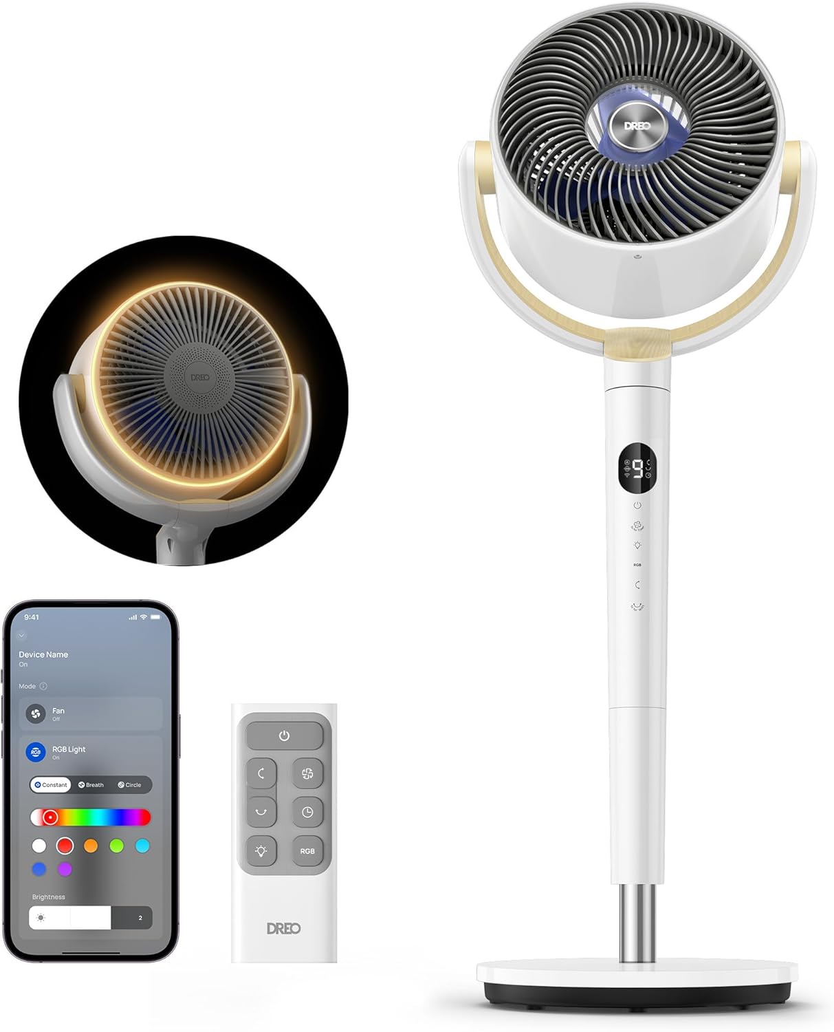 Dreo 23dB Intelligent ventilateur sur pied silencieux, 24M portée, volume d'air 1200m³/h, turbo circulateur, 102CM hauteur, 6 modes, 8 vitesses, oscillation omnidirectionnelle 120°+120°, PolyFan 502S