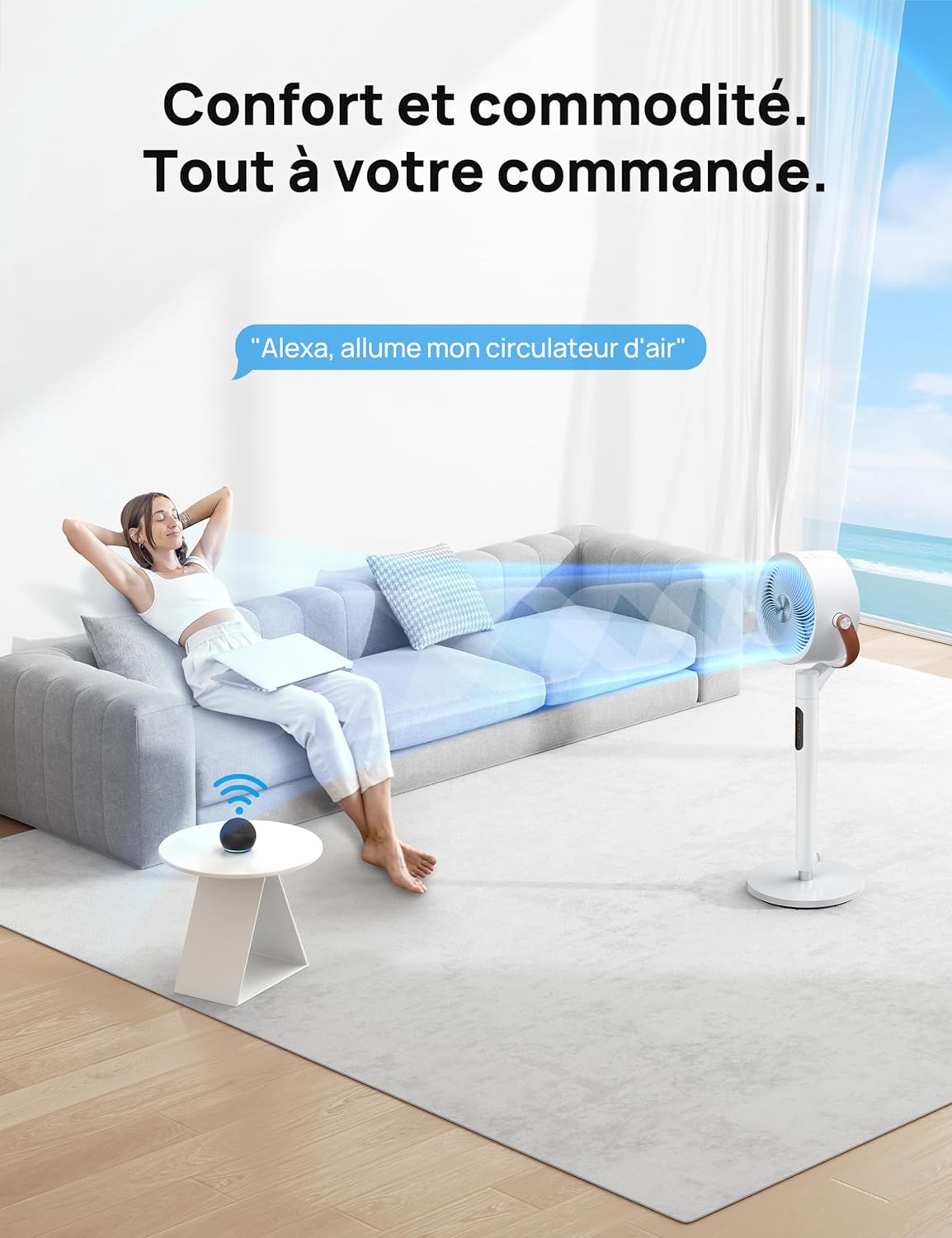 DREO - PolyFan 513S - 110cm - silencieux, 30m portée, 8 vitesses