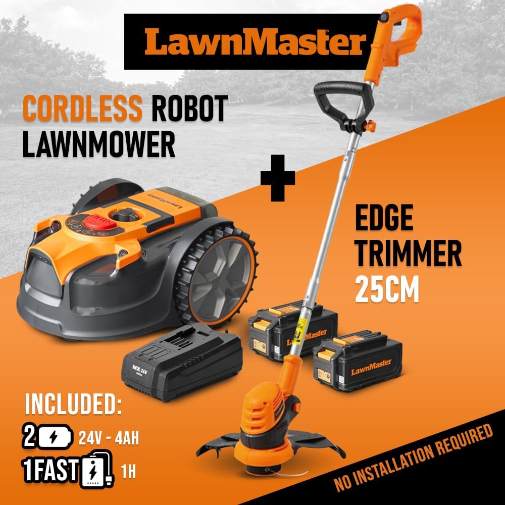 Lawnmaster - Robot tondeuse série 24V - coupe bordures inclus, 2 batteries