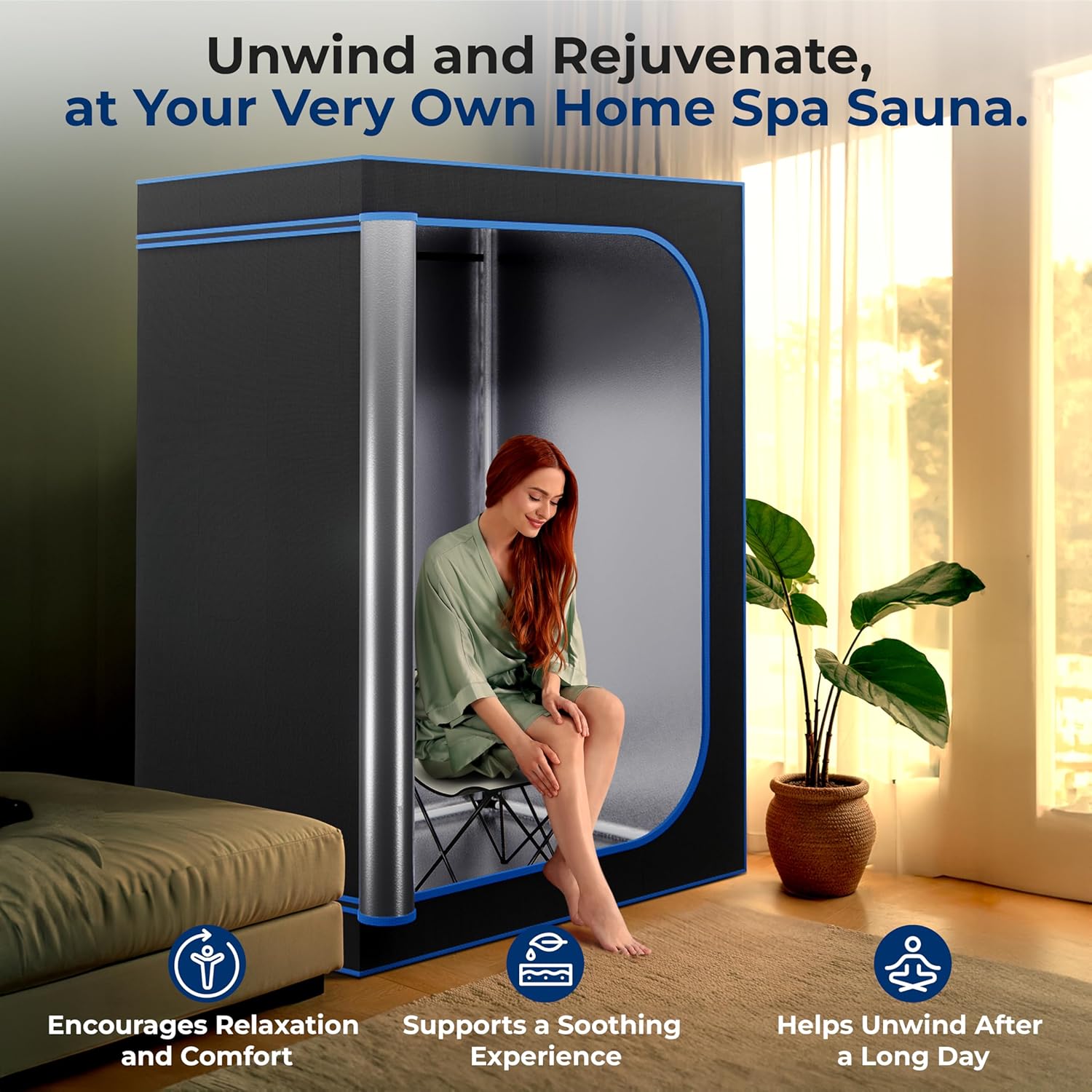SereneLife Sauna Portable, pour Deux Personnes, Sauna Infrarouge, Thérapie du Corps et Relaxation, Tente Chauffante Mobile, Spa Maison avec Générateur de Vapeur, 2 Chaises pliables et Télécommande