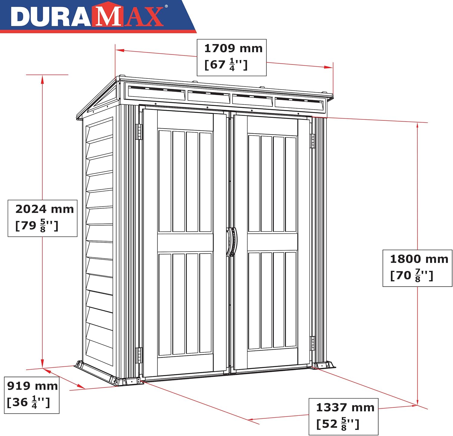 Duramax - YardMate Pent Roof PLUS - 5x3 - abri de jardin plastique, plancher inclus, toit métal, ignifuge, sans entretie