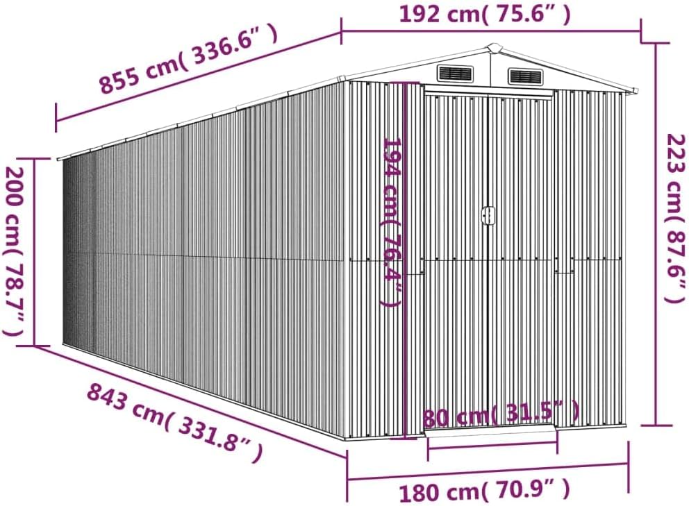 Générique Abri de Jardin Anthracite 192x855x223 cm Acier galvanisé,Structures extérieures, Cabanes & abris de Jardin,3147457