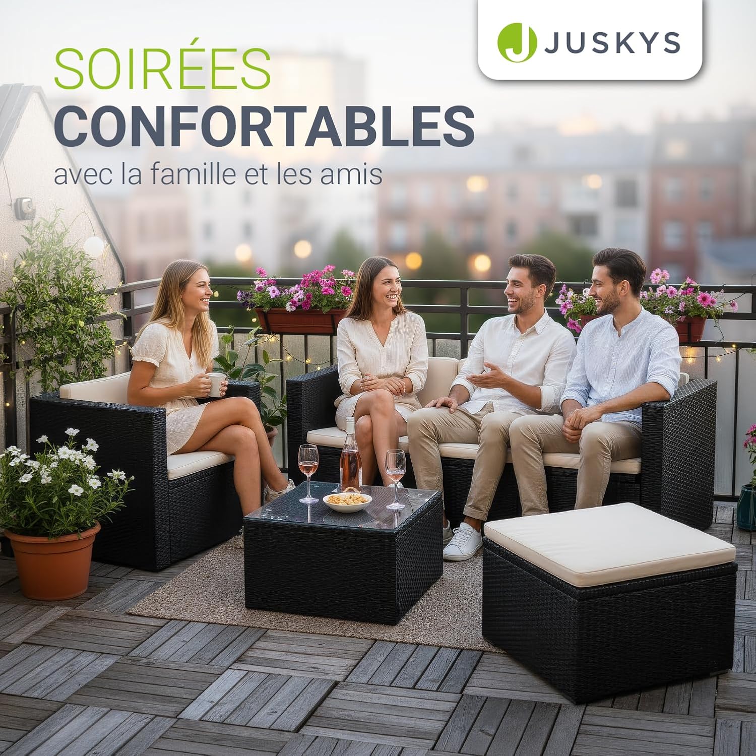 Juskys - Punta Cana L - ensemble jardin polyrotin 4-5 pers, canapé, table, coussins, résistant intempéries