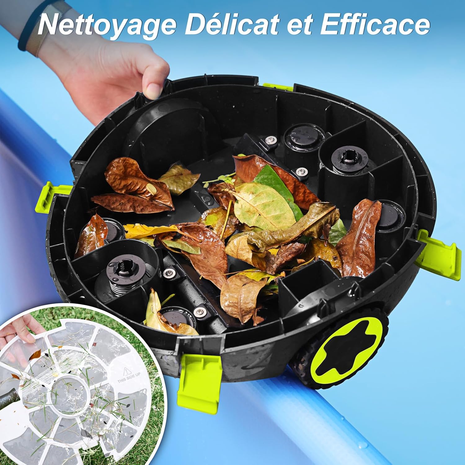 MEDOXA Robot de Piscine sans Fil, aspirateur de Piscine Automatique, 120 Minutes d'autonomie, stationnement Automatique, léger, Puissant Robot pour Piscine Hors-Sol/enterrée jusqu'à 110 ㎡(blancvert)