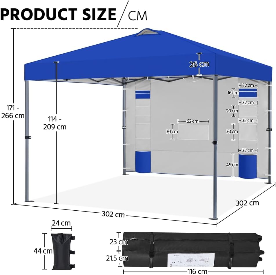 Yaheetech - tonnelle pliante jardin, hauteur réglable, anti-UV, imperméable