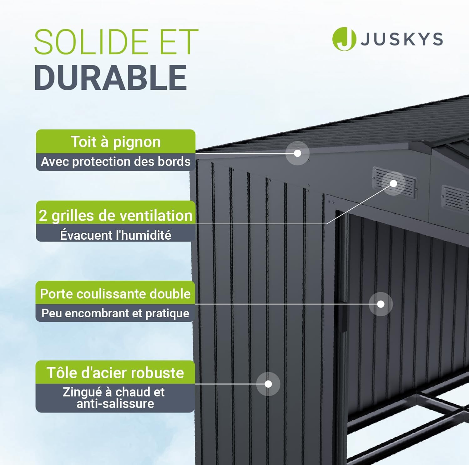 Juskys - abri métallique XL - spacieux, porte coulissante, cadre fondation