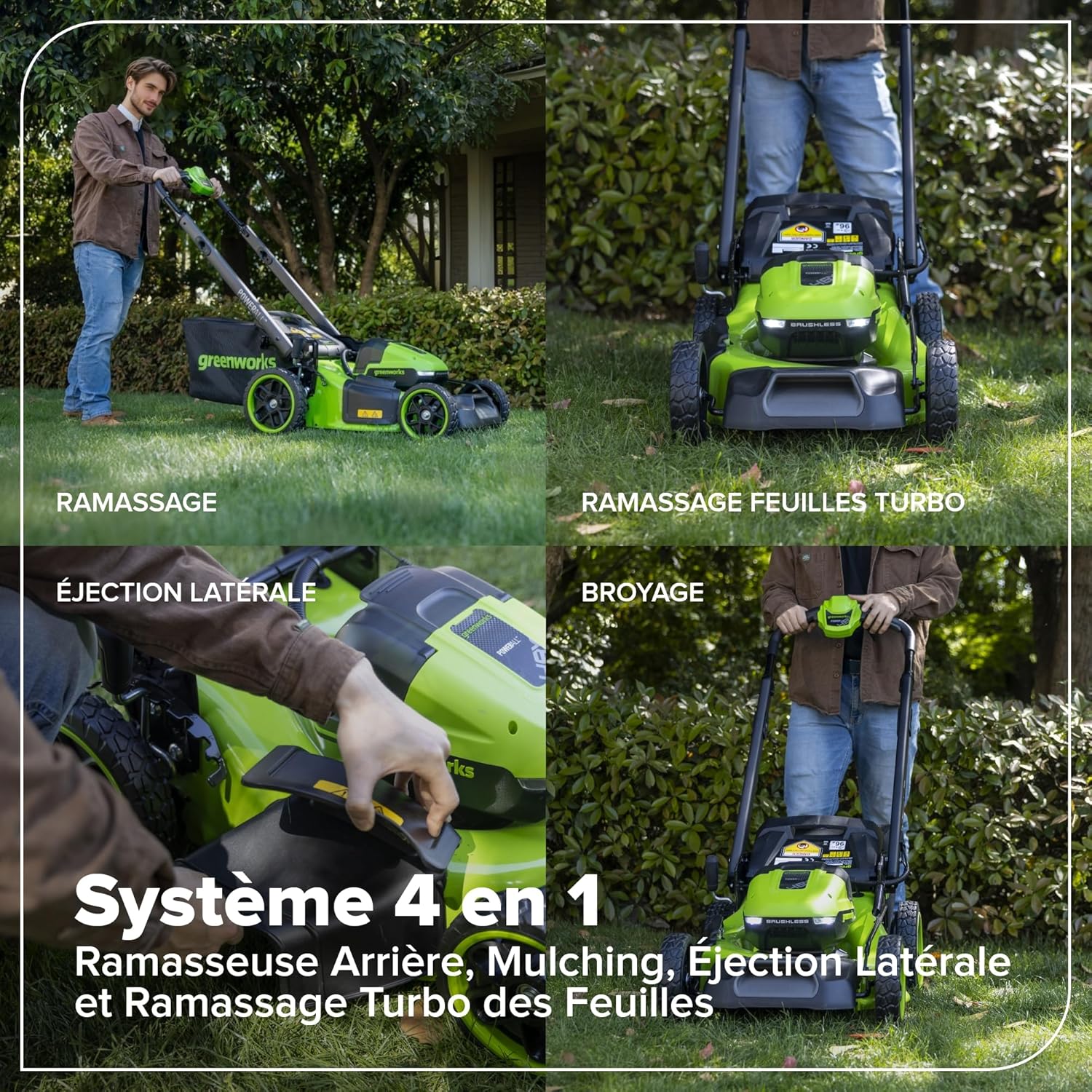 Greenworks 48V (24V x 2) Tondeuse à gazon sur batterie autopropulsée, largeur de coupe 46 cm, jusqu’à 440 m², réglage central de la hauteur de coupe en 8 positions, sans batterie ni chargeur – LM4602S