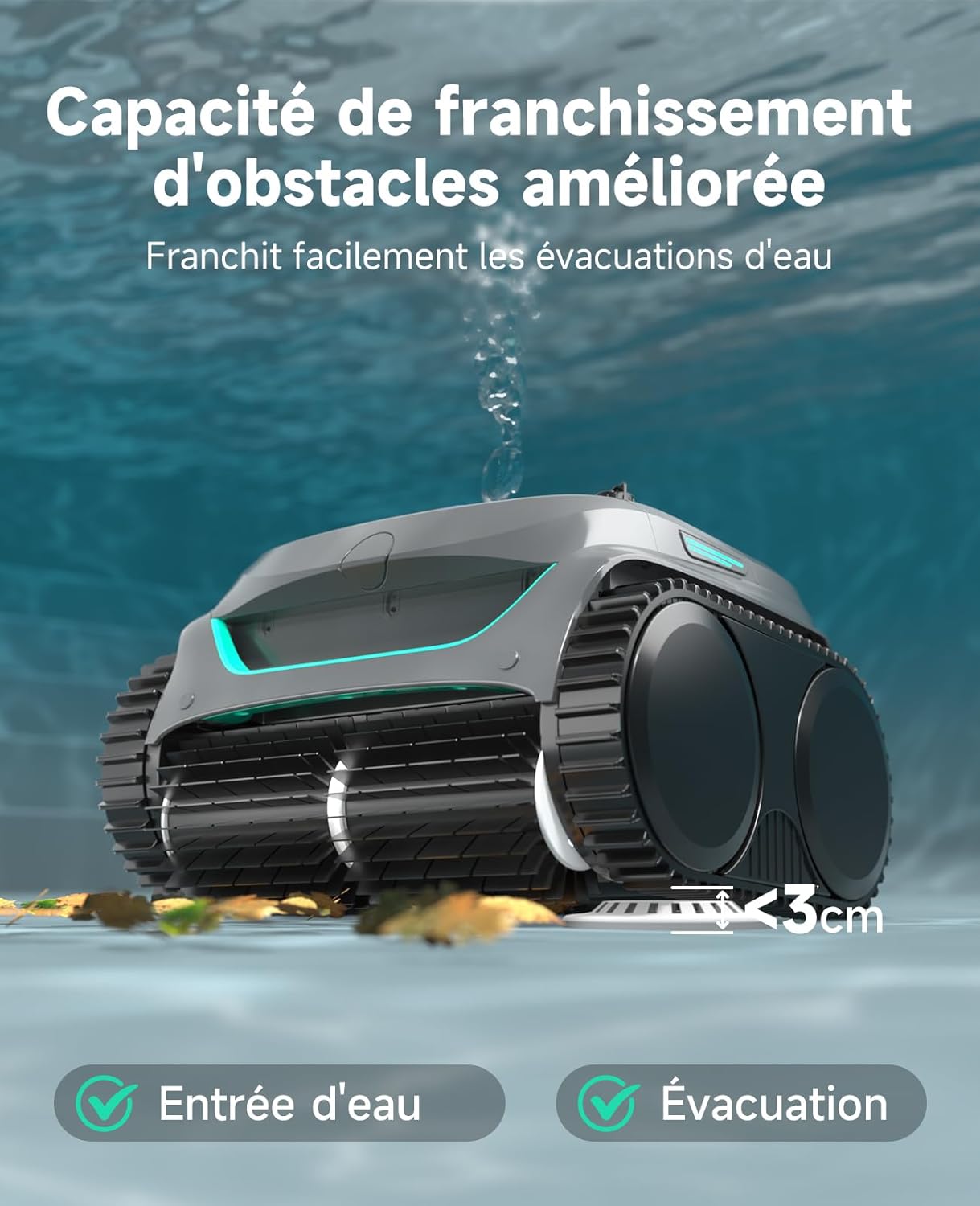 WYBOT C2 Robot Piscine sans Fil, Double Filtration, 3 Moteurs, Aspiration Puissante, Nettoyage Fond et Parois & Ligne d'eau, 180 Min, pour Piscines Enterrées 150㎡, App(Vert Gris foncé-Vert)