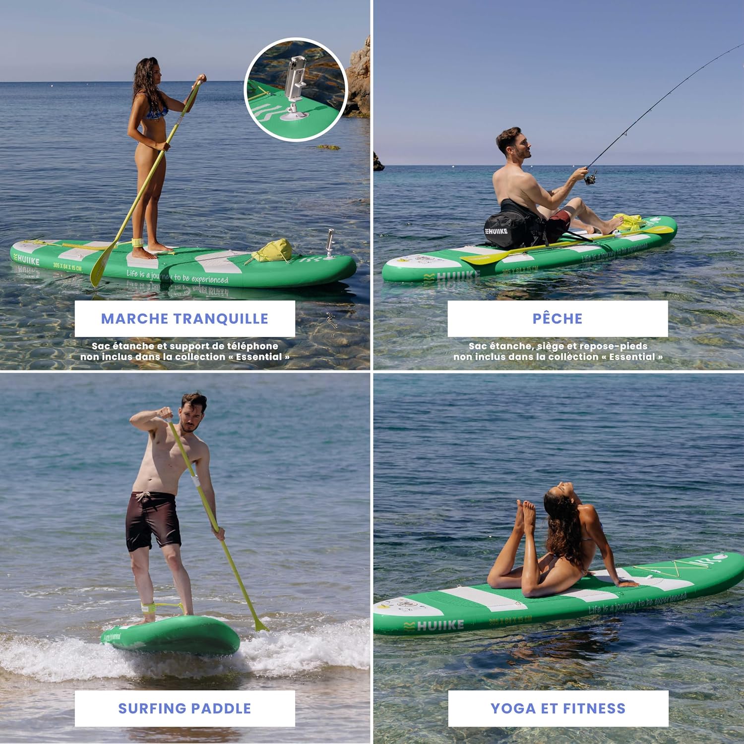 HUIIKE Paddle Gonflable Adulte avec Accessoires Inclus, Pagaie, Ailerons, Pompe. Planche de Stand Up Paddle Grande Stabilité et Résistance. 305 x 84 x 15 cm, Jusqu'à 130 kg