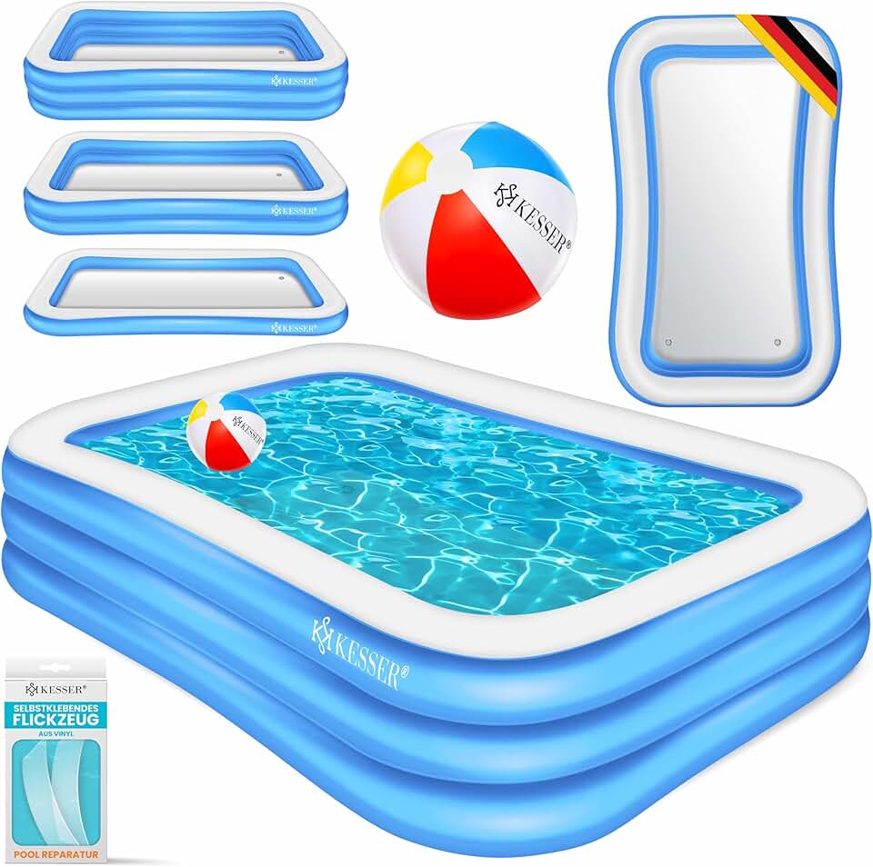 KESSER - Piscine familiale rectangulaire 240x142x56cm, 613L, trous drainage