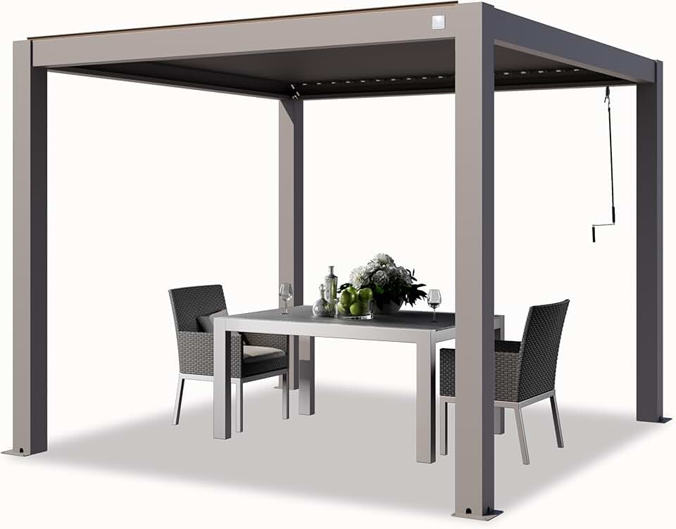 PRIMEYARD - Pergola 3x3 m aluminium, lames orientables, gris