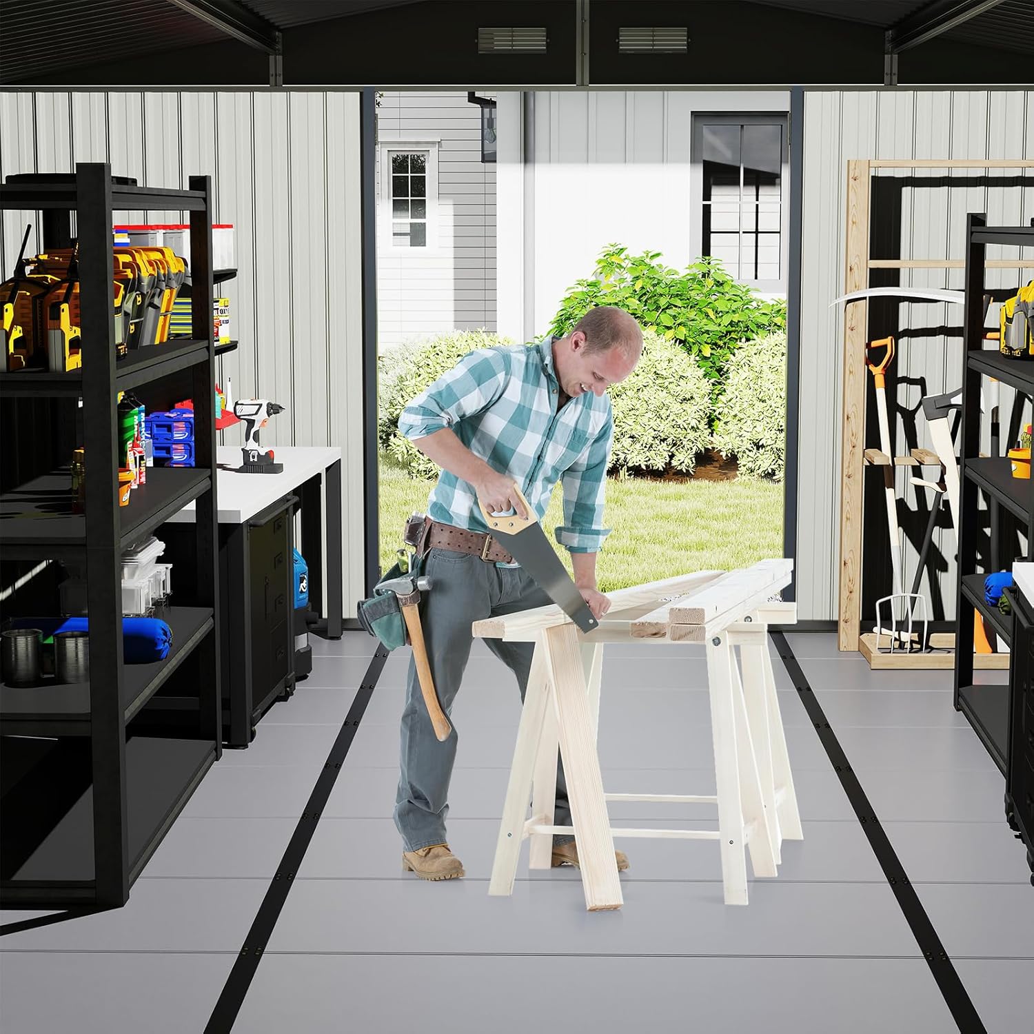 Abri de Jardin, Bandes Renforcées, Revêtement de Sol Extérieur, Montage Facile, 343 x 215 CM