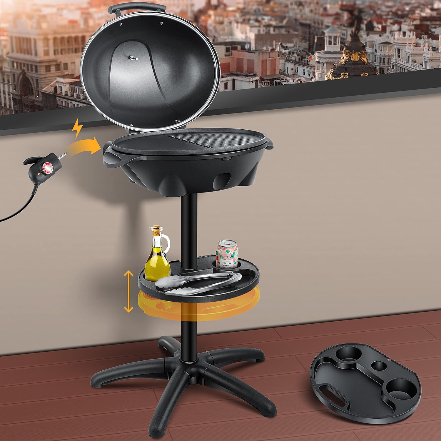KESSER - Gril électrique 2en1 sur pied XXL - 2400W, thermomètre, revêtement antiadhésif