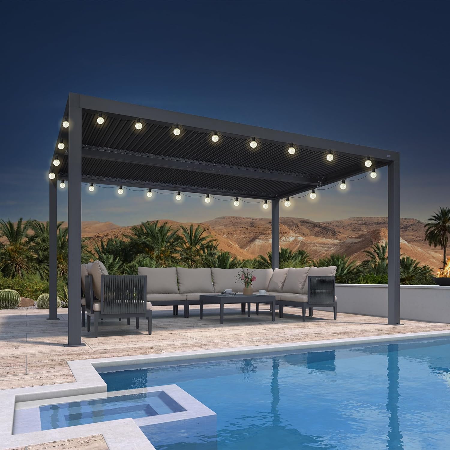 PURPLE LEAF - Pergola bioclimatique 4,24x3m, aluminium, lames orientables, éclairage extérieur, 12,72m², Gris
