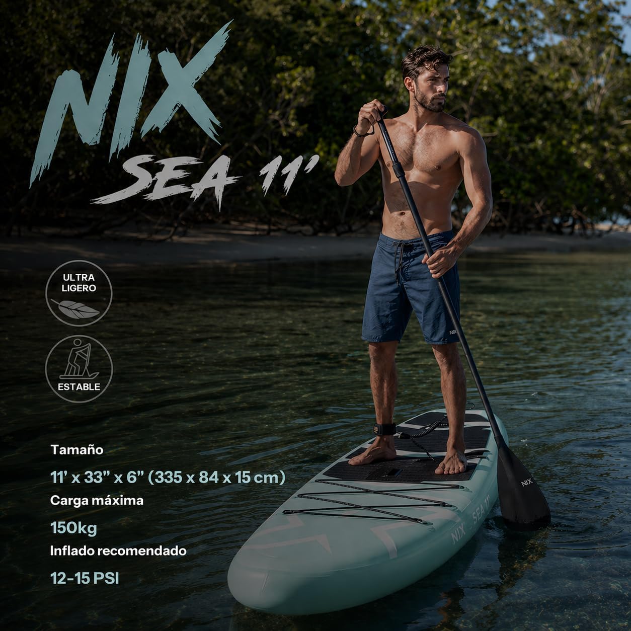 Nixsea - SUP Allround 335 cm - antidérapant, quille amovible, adulte 159 kg