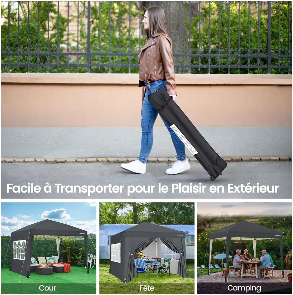 Yaheetech - Tonnelle pliante 3x3m - 4 parois latérales, gris foncé