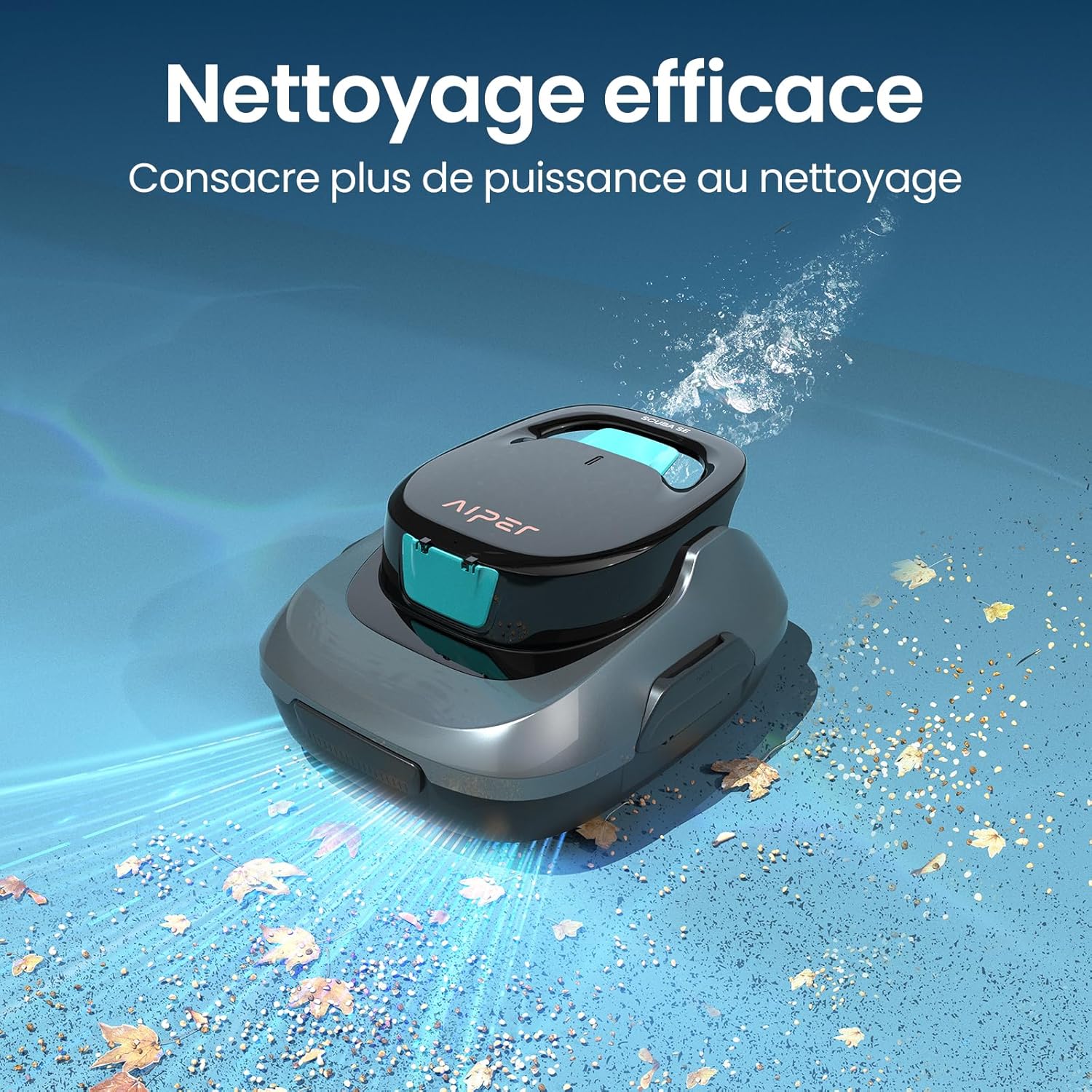 AIPER - Robot piscine sans fil - 80 m² - 90 min autonomie, aspire débris, auto-stationnement