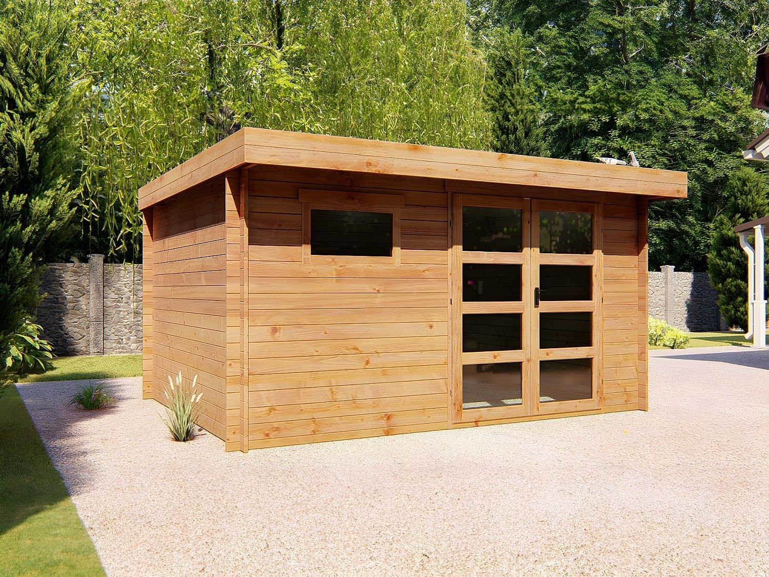 Vente-unique - abri de jardin bois toit plat 13m² 28mm épais CORALIO