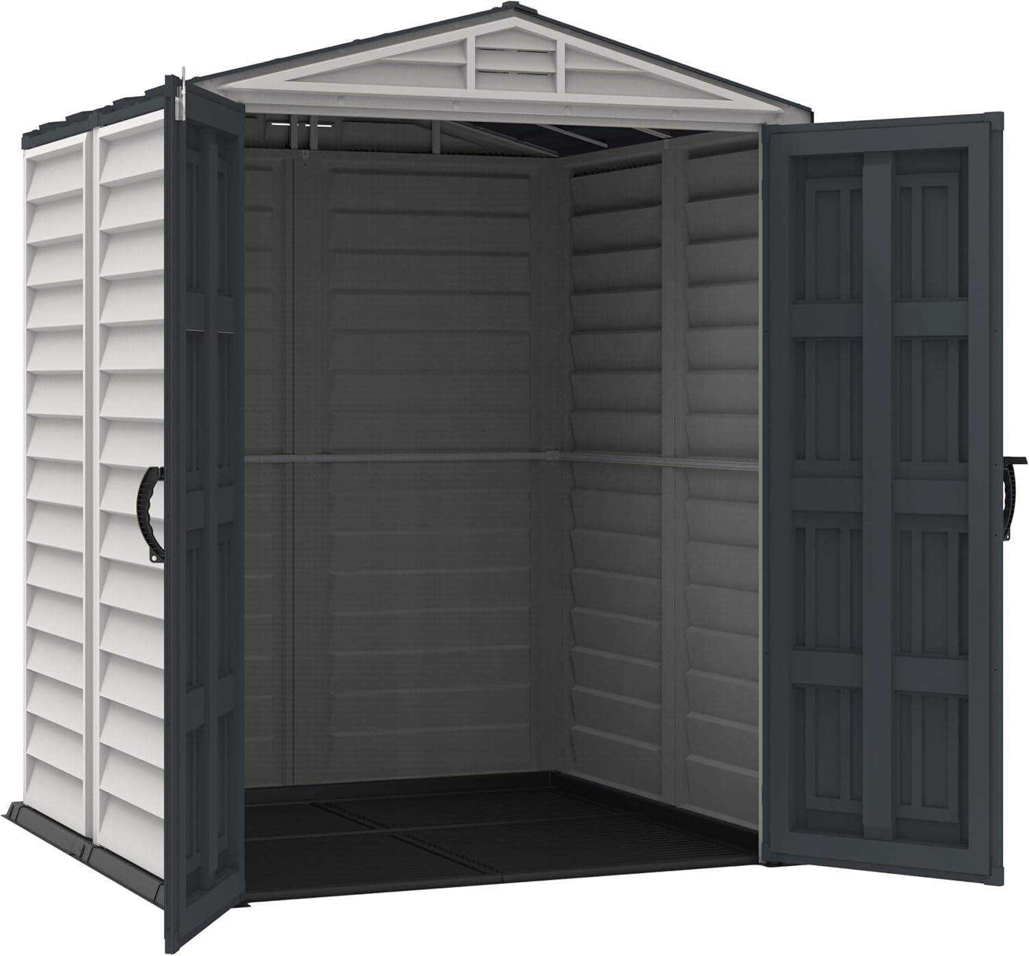 Duramax - YardMate PLUS - 5x5 ft - abri jardin plastique, plancher robuste, toit métal, ignifuge, sans entretien