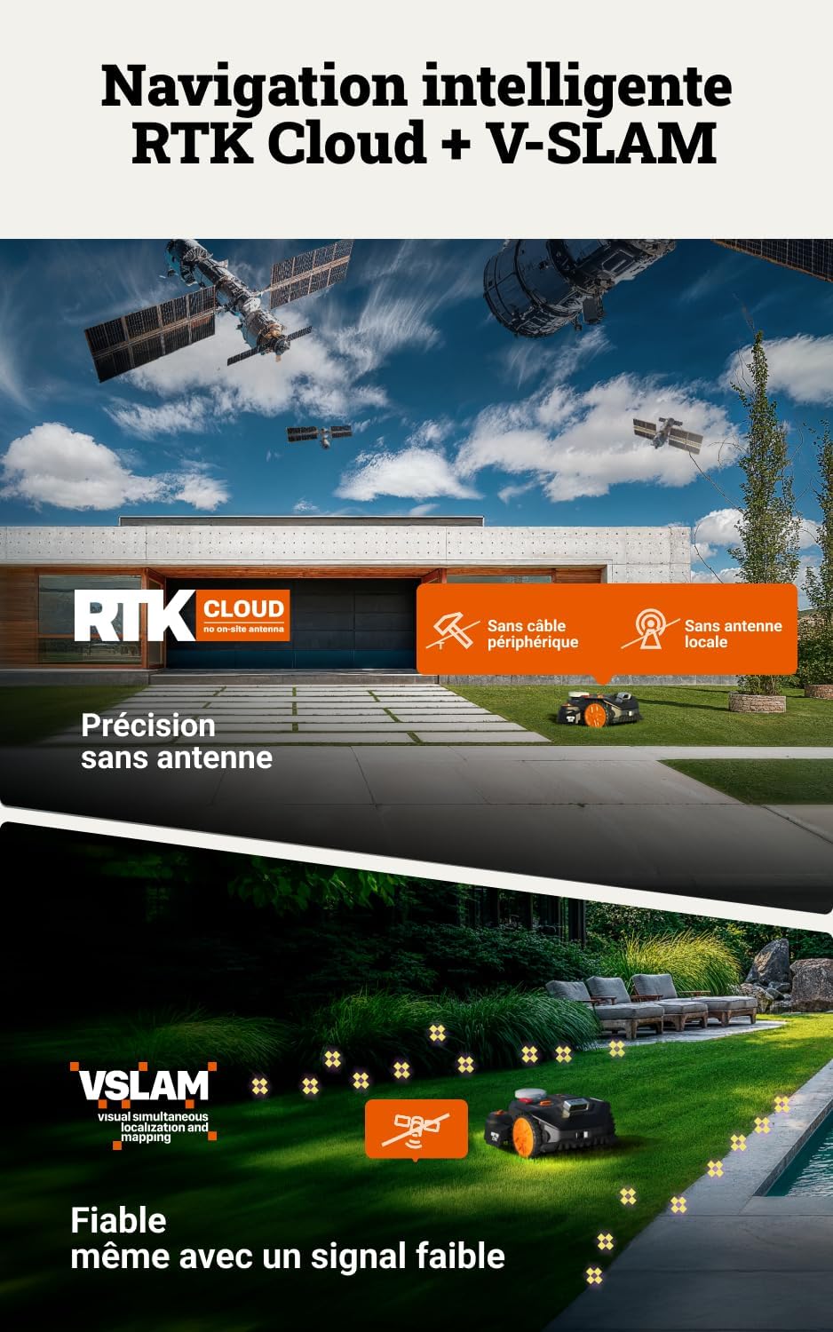 WORX - robot tondeuse Vision Cloud 2WD - 600 m² - navigation IA avancée WR306E