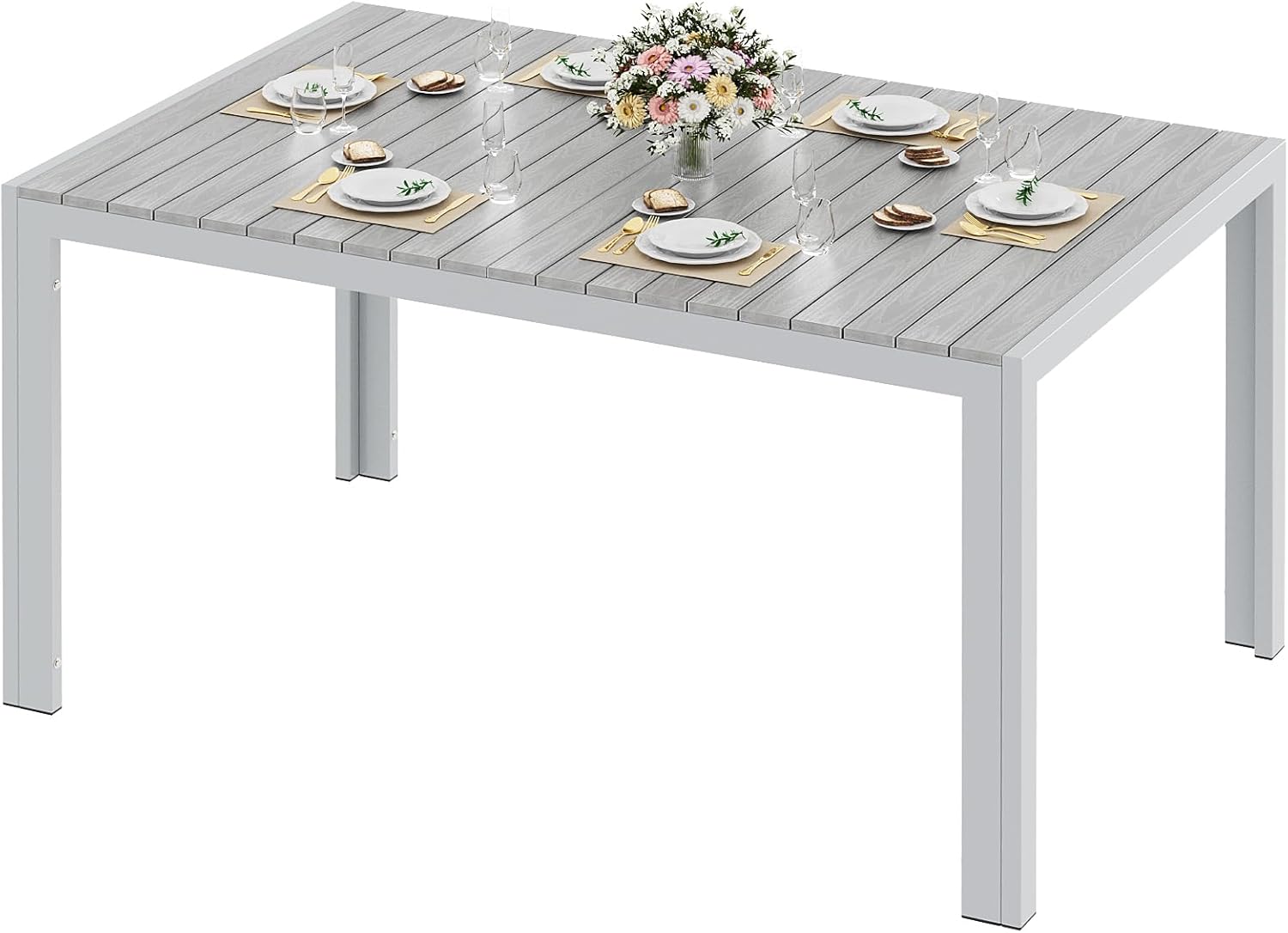LIFERUN - table rectangulaire aluminium 140x90x75cm 6 pers gris