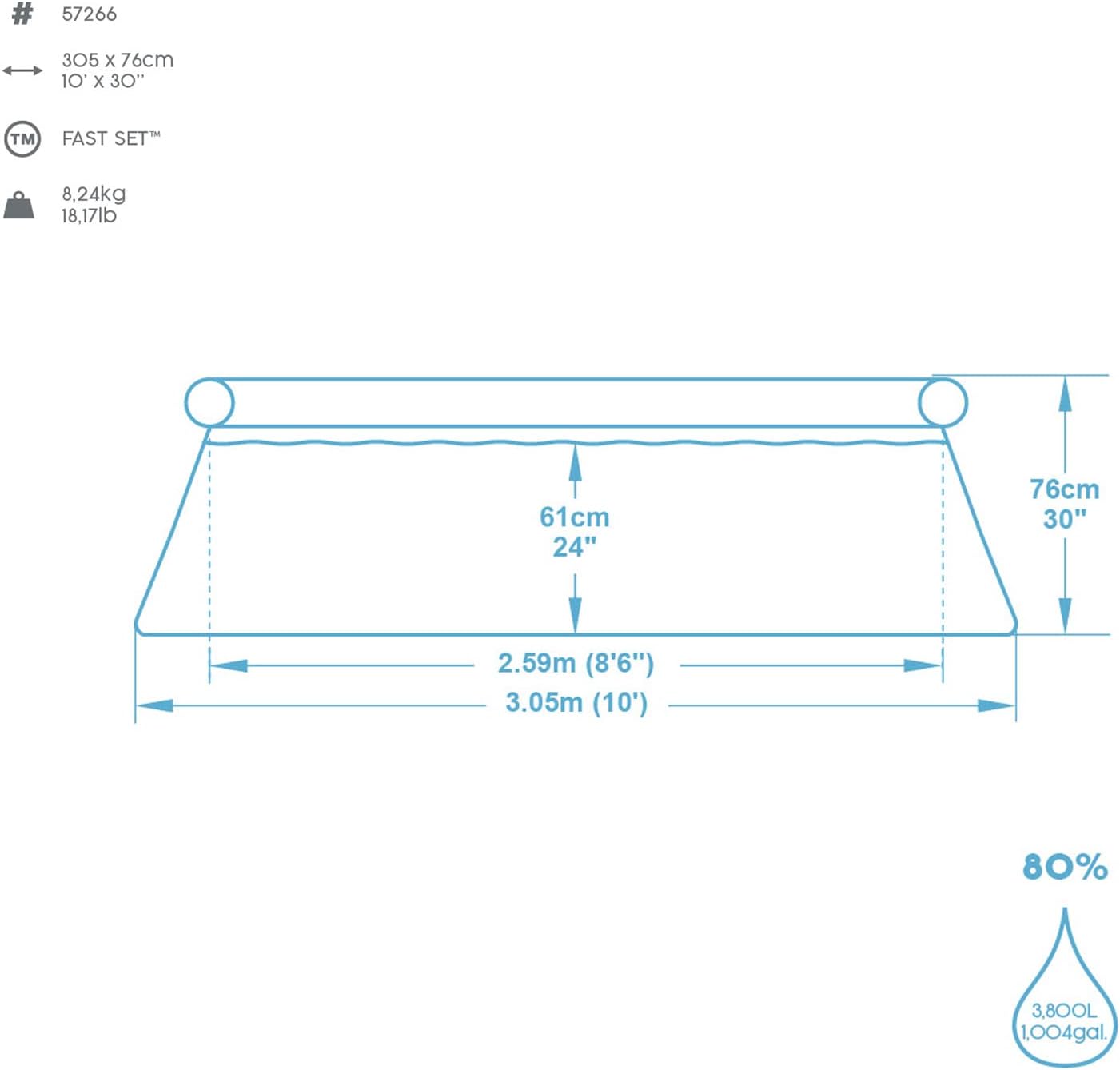 Bestway 57266 Piscine Hors Sol Fast Set diamètre 305 x 76 cm Effet Pierres