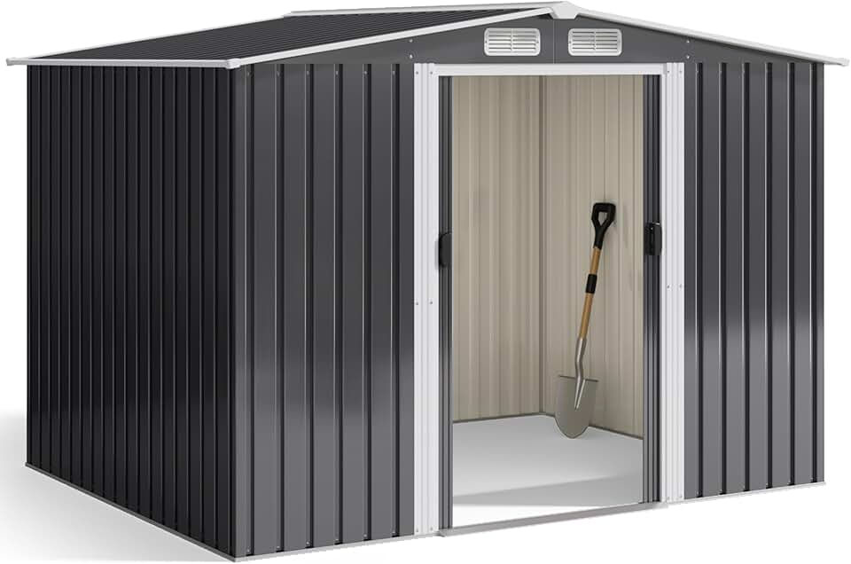 Xbro - abri à outils métal série inclinée - 247x193x179 cm - porte coulissante, serrure, gants inclus
