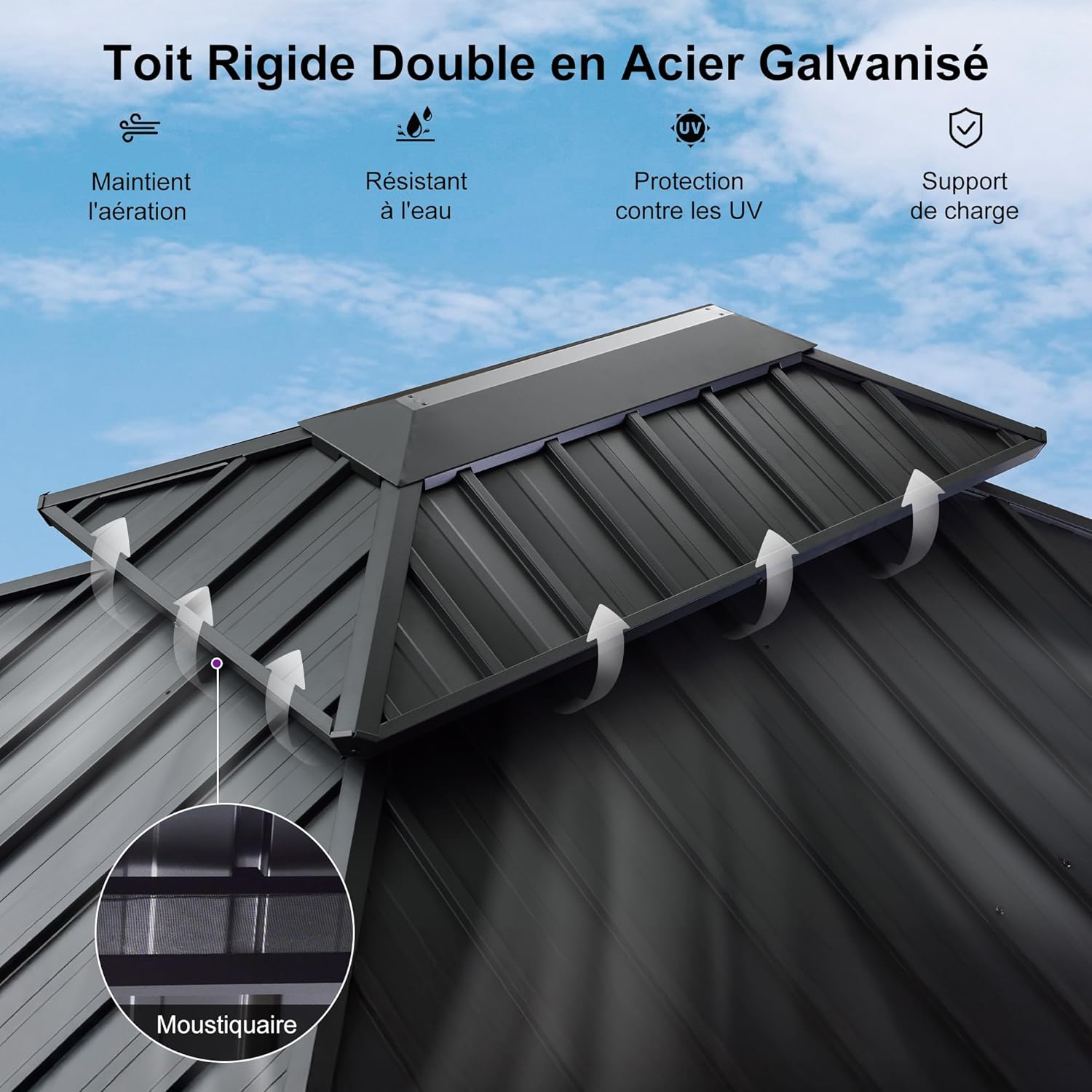 PURPLE LEAF - tonnelle double toit 5,2x4m rideaux moustiquaire acier