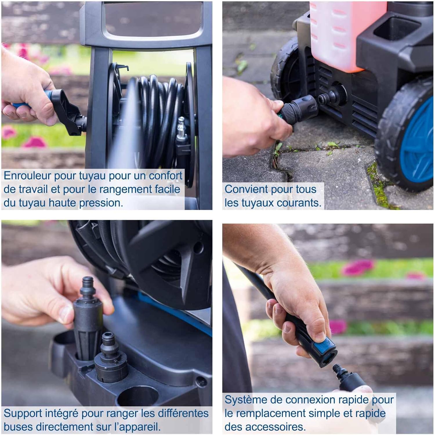 Scheppach - HCE2800 - 180 bars, 480 l/h, enrouleur, 5m tuyau, brosse terrasse