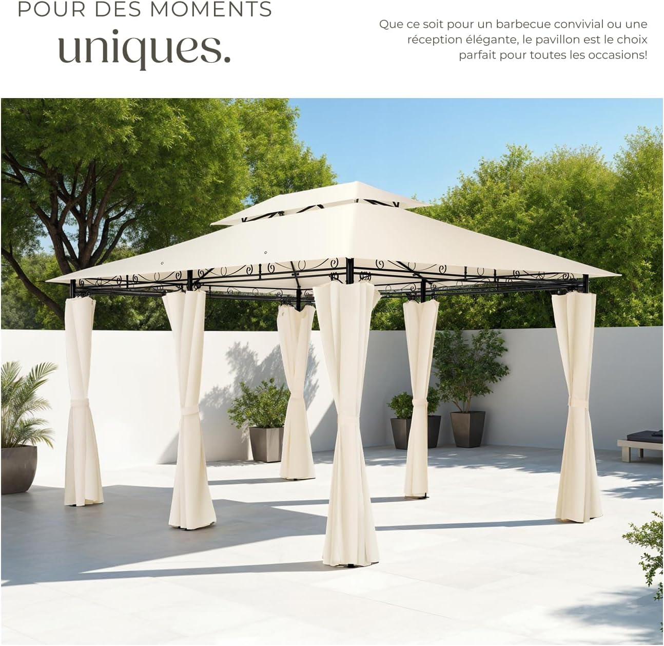 tectake - Tonnelle de jardin acier 4x3m imperméable UVP 50+, rideaux