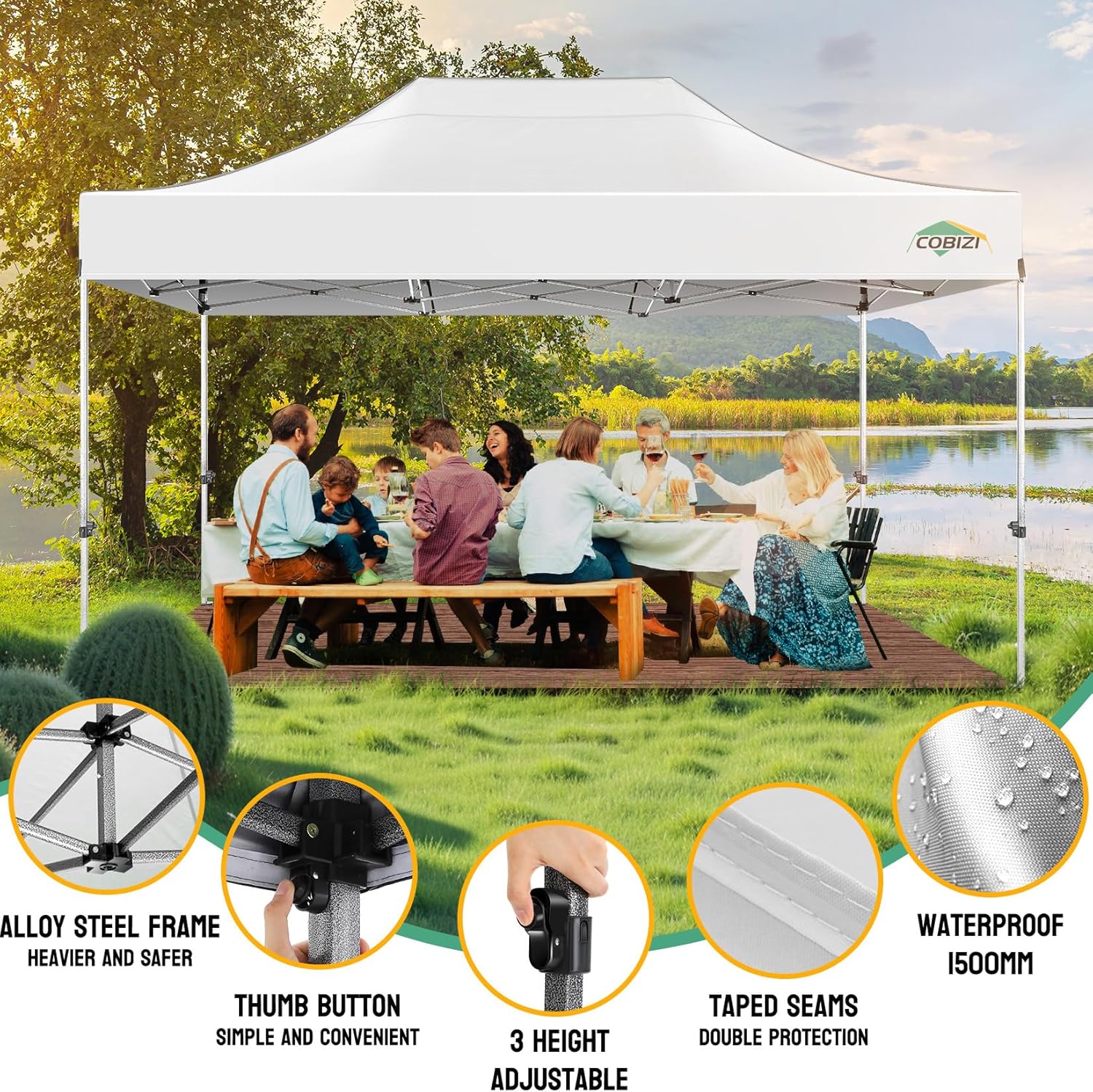 COBIZI - tonnelle pliante série 3.0 - 3x4,5m - étanche, UV 50+, cadre épais