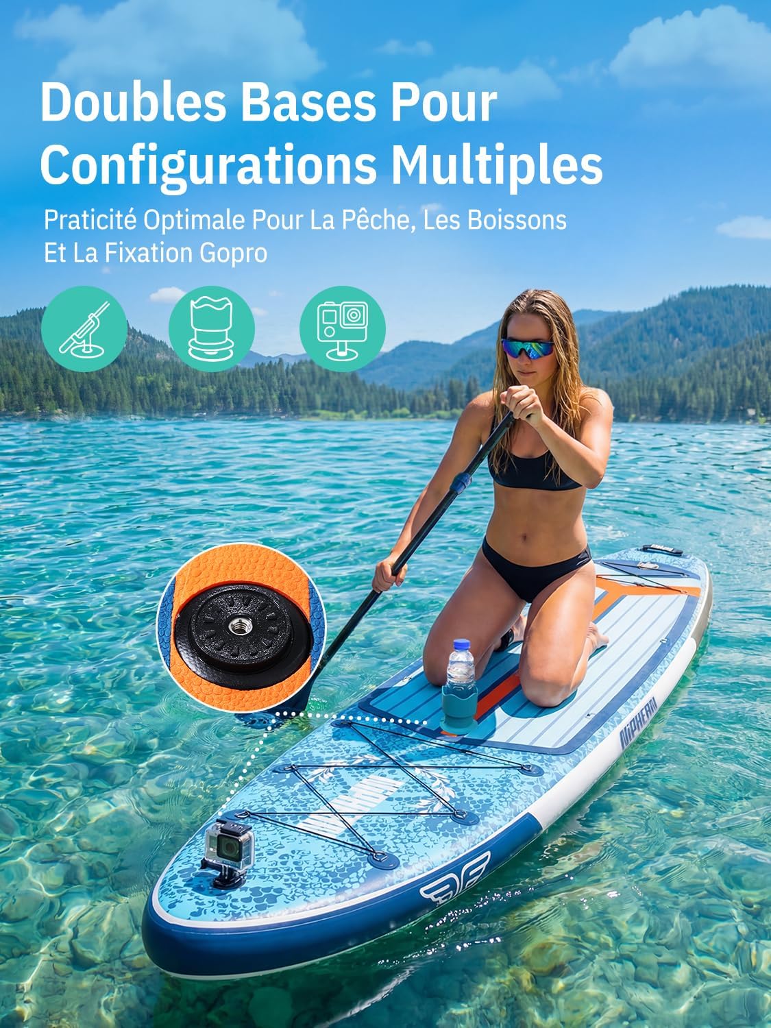 Niphean Extra Large Paddle Gonflable, Sup à 2+1 Personnes/Famille, Planches de Stand Up Paddle Gonflables avec (Idéal Débutant) Aileron Équilibré, Housse Étanche, Paddle Gonflable Adulte, Cadeaux