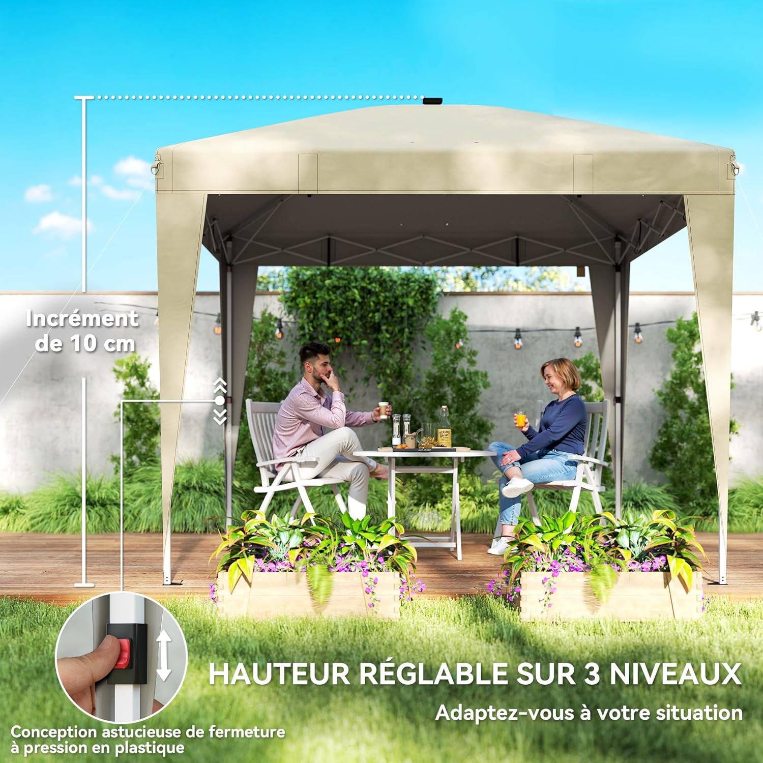 Outsunny - Tonnelle Pop-up 3x3m UV50+, éclairage, sac, réglable