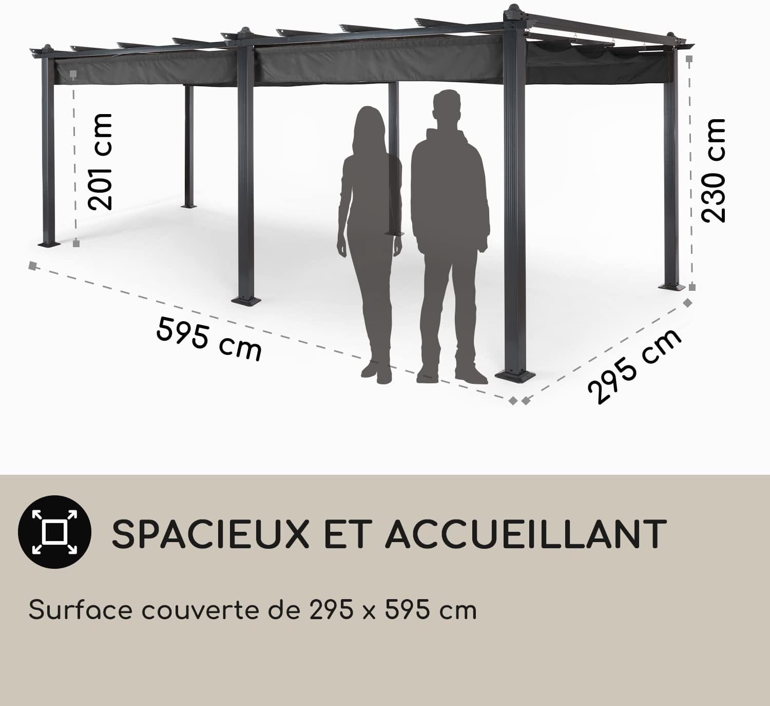 Blumfeldt - Pergola aluminium 3x6m, toit rétractable, UV, imperméable