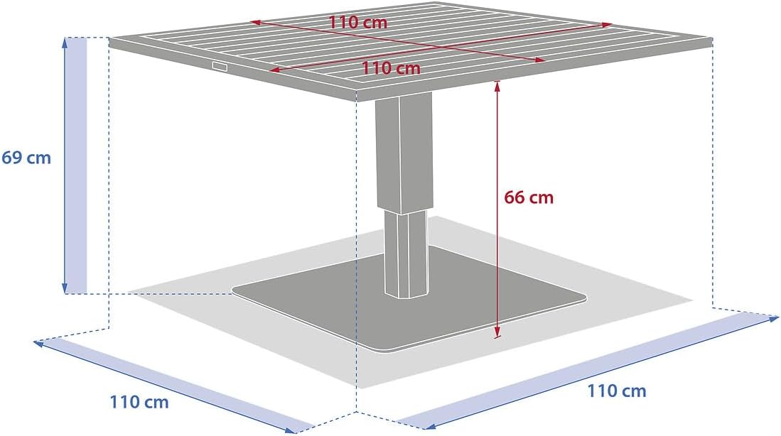 Hespéride - Salimia - table relevable carrée aluminium 110x110cm