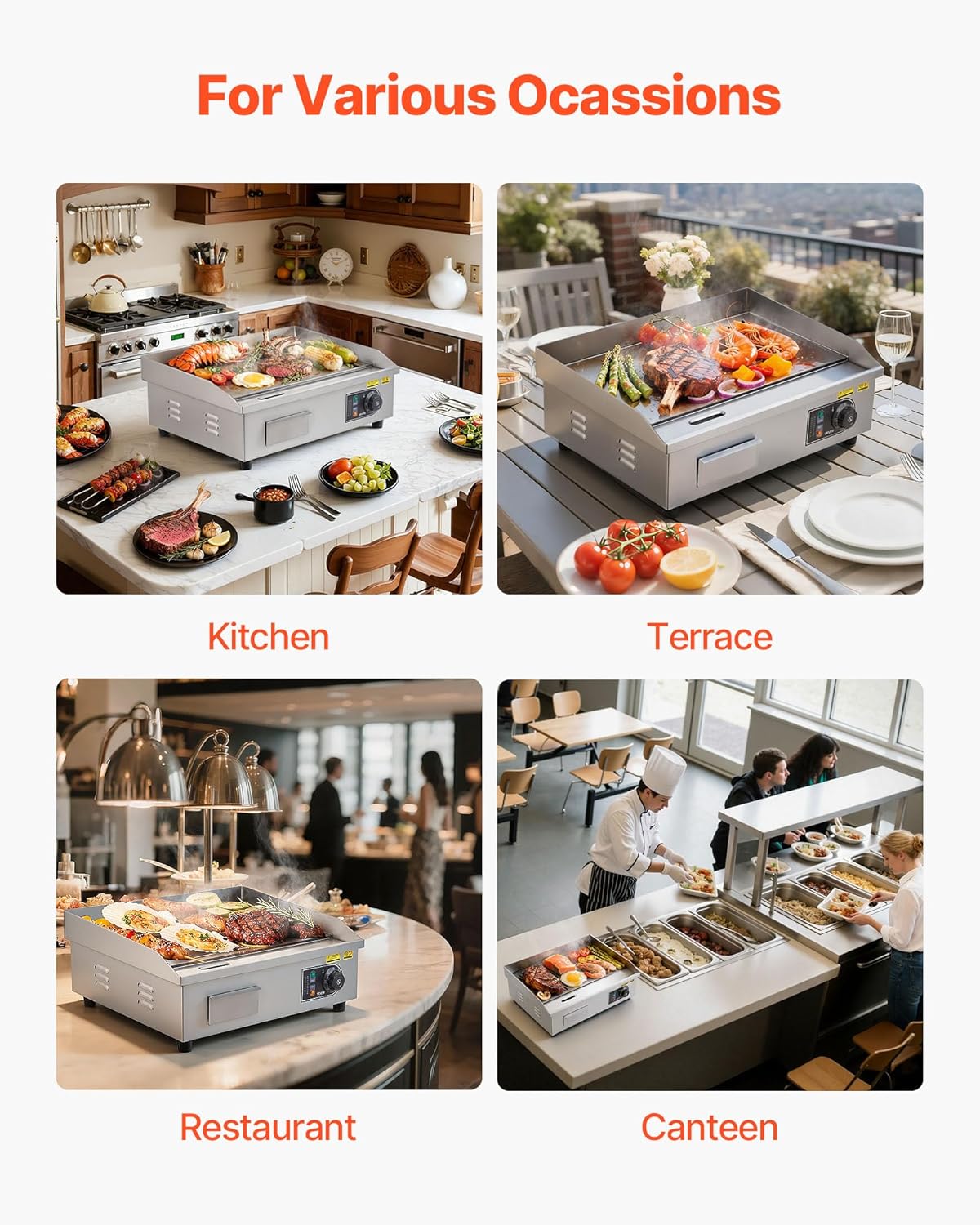 VEVOR - plancha électrique pro - 535x300 mm - 3200W, inox, 50-300°C