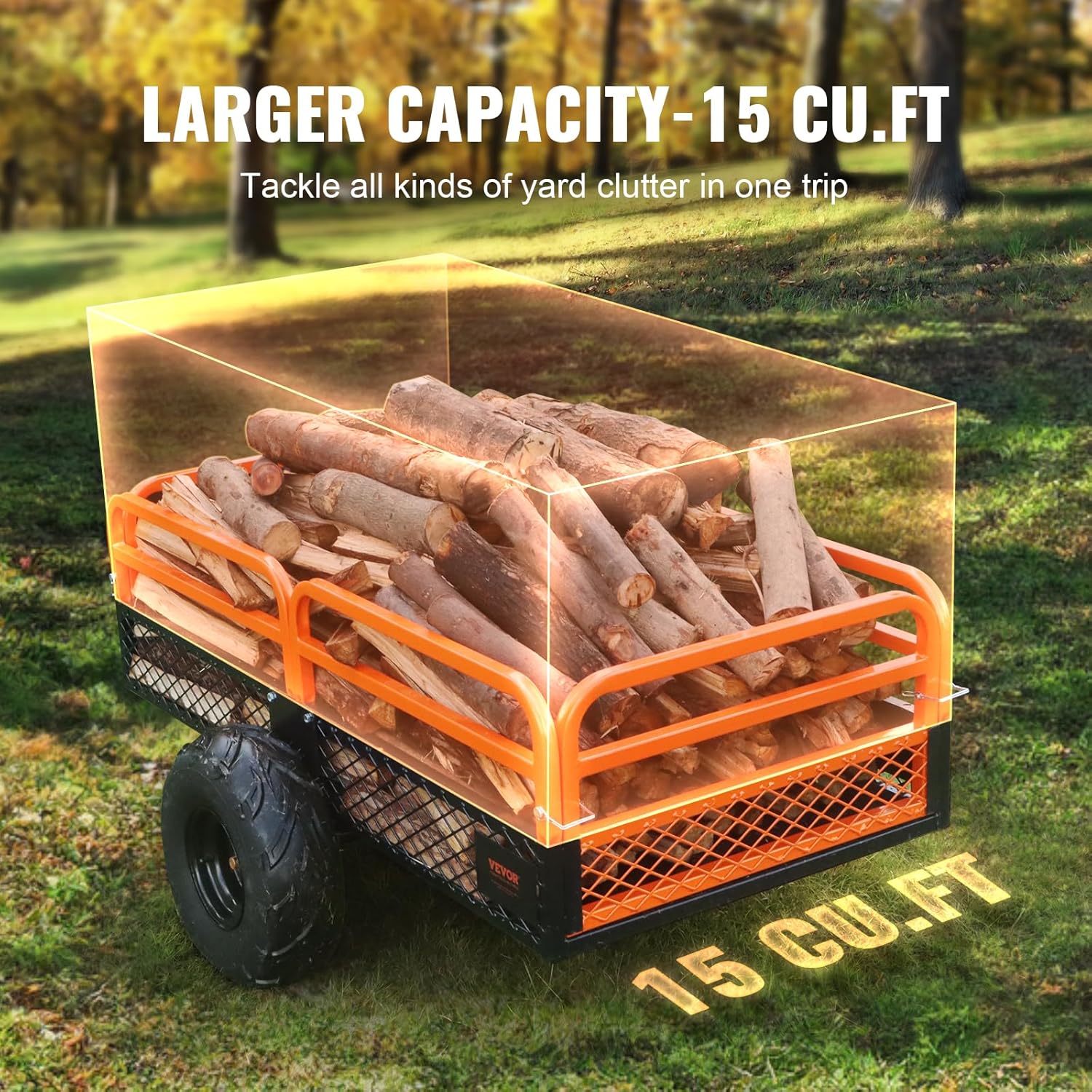 VEVOR Remorque à Benne Basculante Capacité de Charge 680 kg Remorque Utilitaire de Jardin Robuste avec Côtés Amovibles Chariot de Transport à Déversement 0,4 m³​ pour Tracteur, Tondeuse à Gazon, VTT