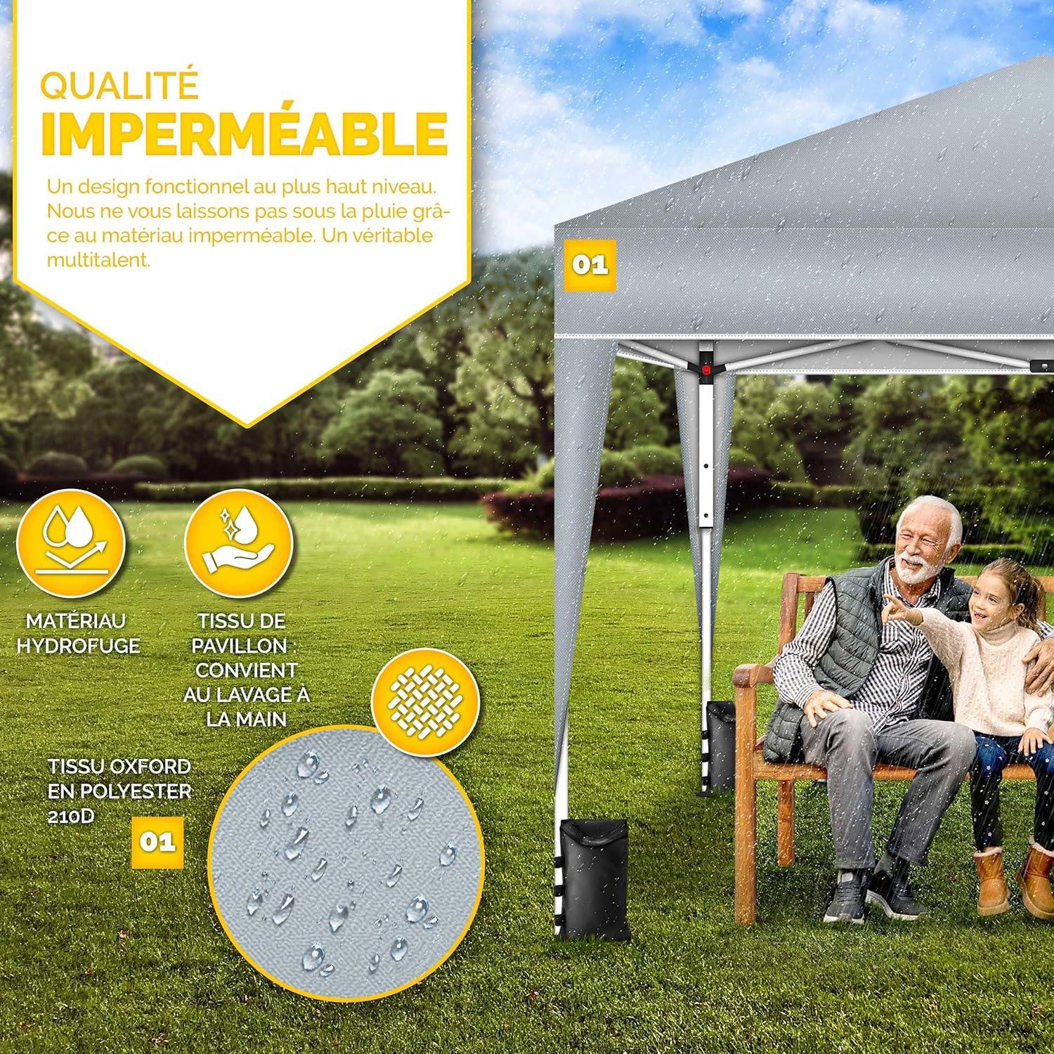 tillvex Tonnelle de Jardin 3 x 3 m Pliable | Tente Pliante à Hauteur réglable | Auvent pour Camping, Festival, Plage | Protection UV 50+ | Chapiteau avec Sac