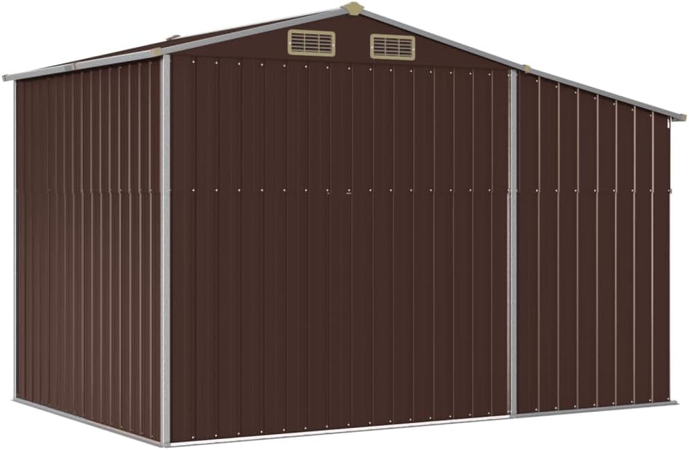 Abri de jardin en acier galvanisé 277 x 192,5 x 179 cm avec support pour bois de chauffage et toit incliné pour outils de jardin et meubles, abri de jardin en métal robuste avec ventilation
