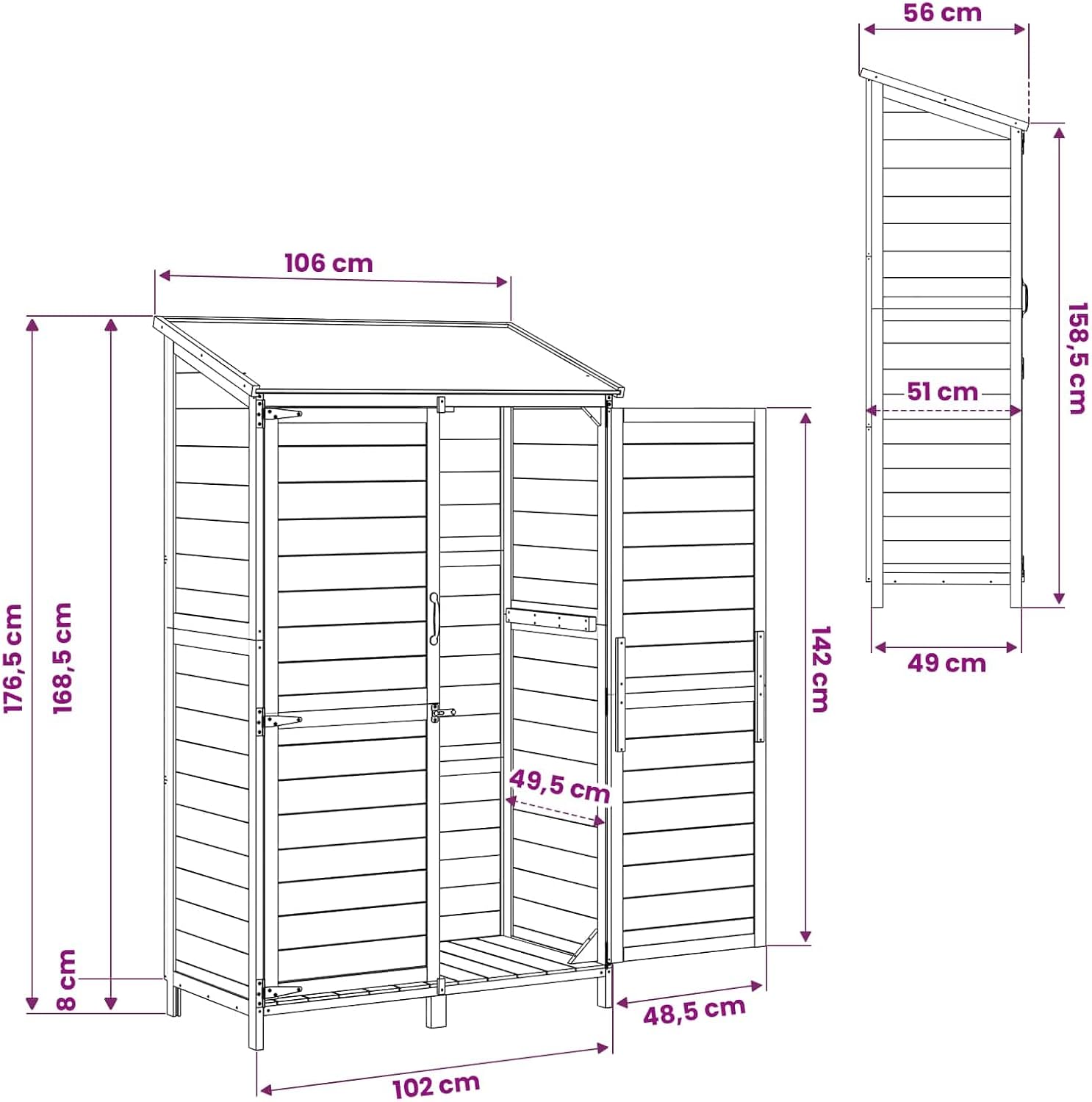 vidaXL - Abri de jardin blanc - 106,5x56x176 cm - bois d’ingénierie, étanche
