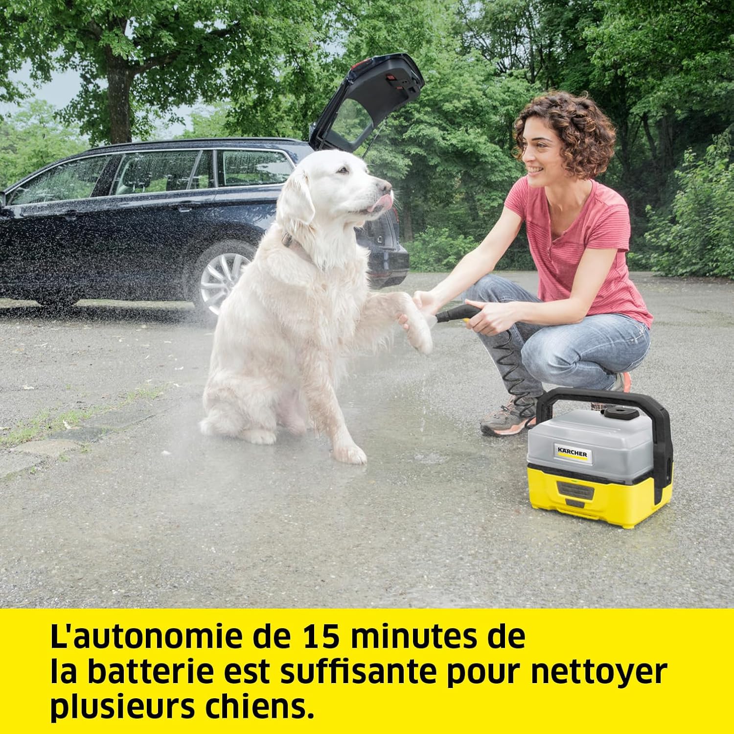Kärcher Nettoyeur à Pression Mobile OC 3 + Kit Animaux, Débit : 2 L/h, Réservoir : 4L, Tuyau : 2,8 m, Buse à Jet Plat, Buse Conique, Brosse Pet, Serviette pour Animaux Domestiques, Boîte de Rangement