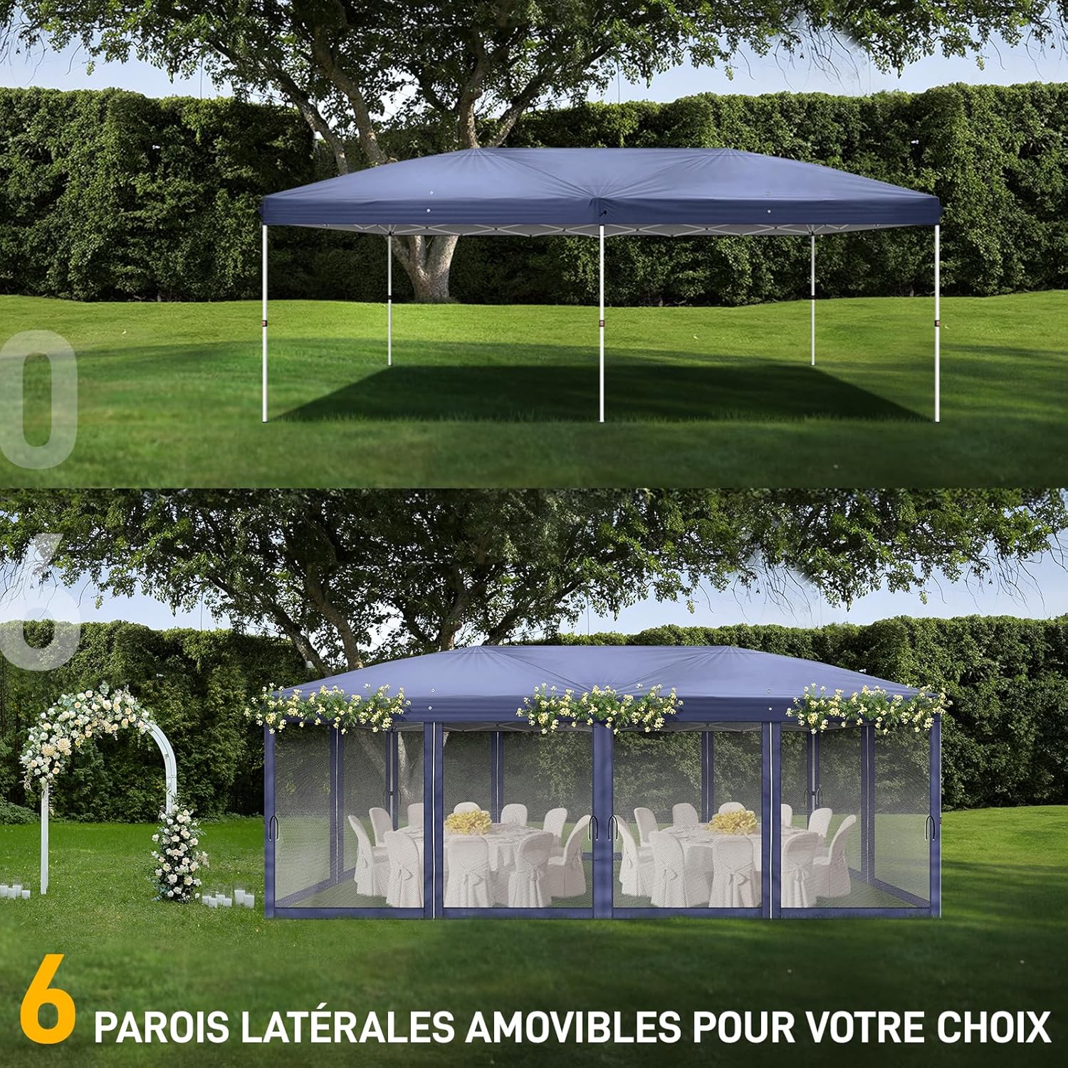 LEADZM - tonnelle pliante 3x6m - anti-UV 50+, imperméable, 6 moustiquaires