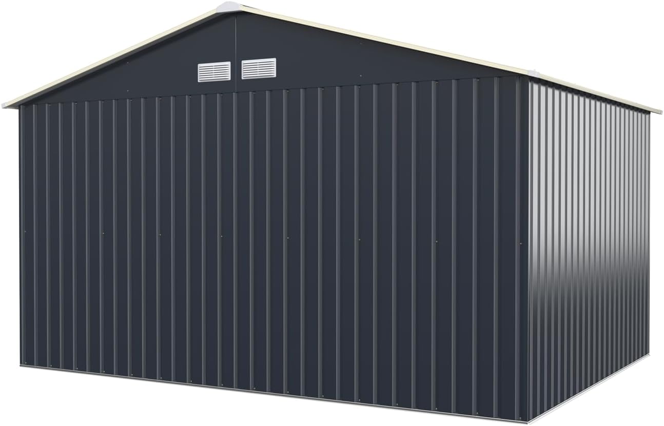 RELAX4LIFE - Abri de jardin métal - 340x255x210cm - porte coulissante, toit pente, extérieur, résistant - KX7177KV+FR
