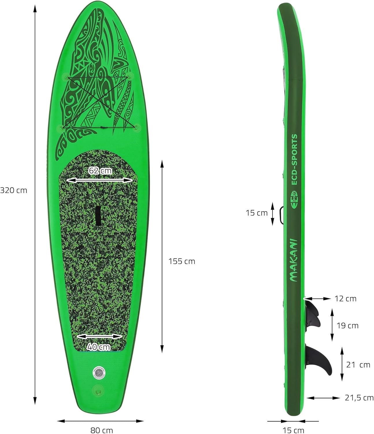 ECD Germany - planche stand up paddle - 305/308/320/380 cm - PVC, jusqu'à 150 kg, 10/15 cm d'épaisseur
