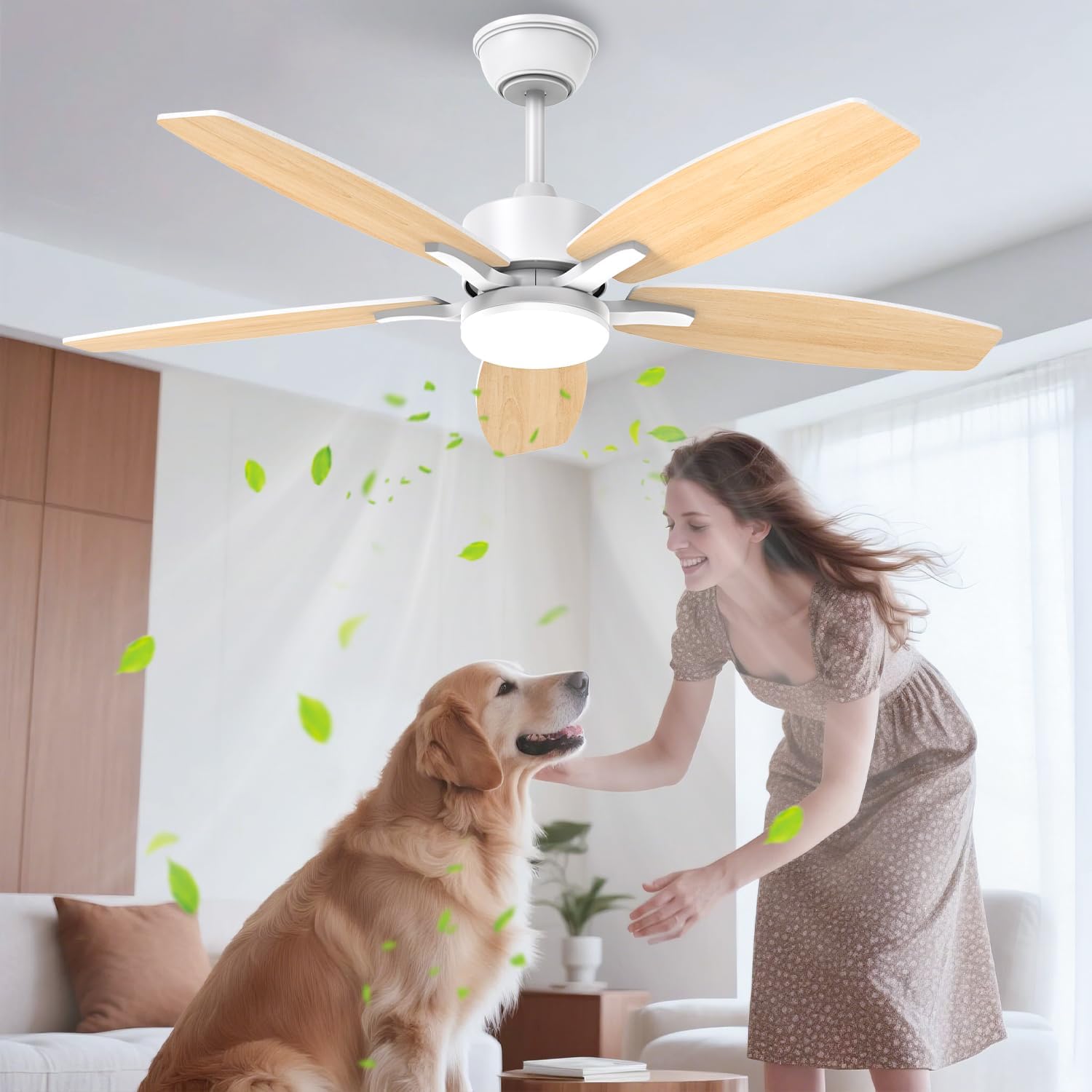 Airwit - Ventilateur plafonnier LED, 106cm, télécommande, moteur DC réversible