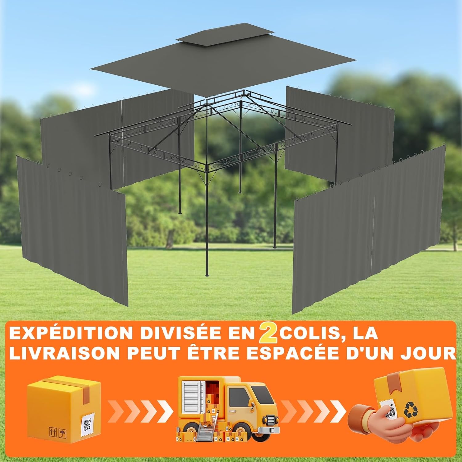 Devoko - tonnelle deluxe 3x4m jardin imperméable cadre métal 6-8 pers