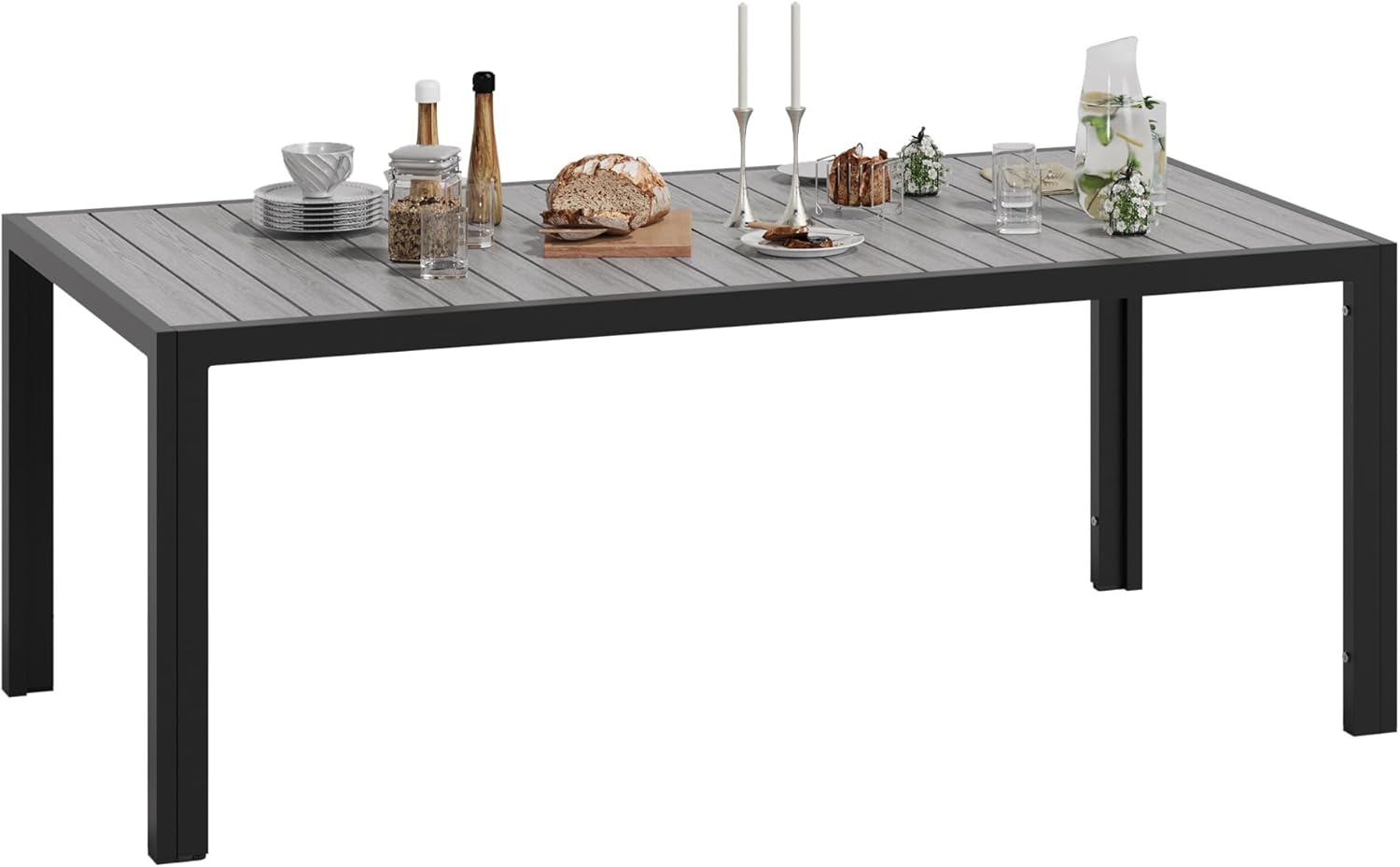 Devoko - HDPS - 189x80x72 cm - Table aluminium extérieur bois, 6-8 pers.