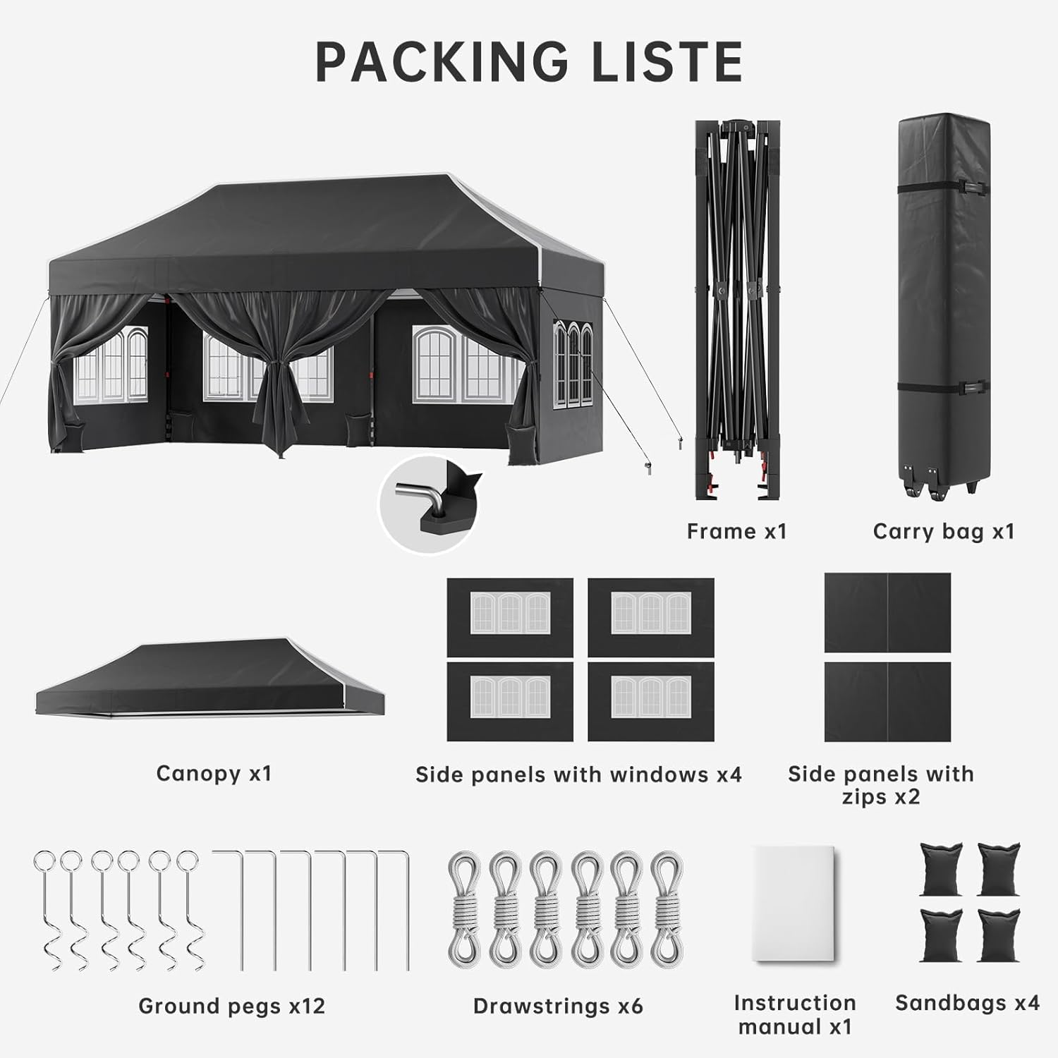 JUMMICO - Pavillon pliable série extrême - 3x6m - toit pointu, Oxford 110g, fixation renforcée, rangement, stabilité