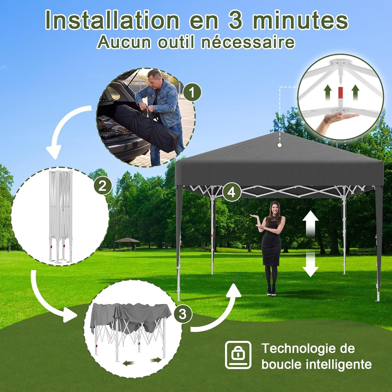 Devoko - tonnelle pliante 3x3m - imperméable, moustiquaire, UV50+